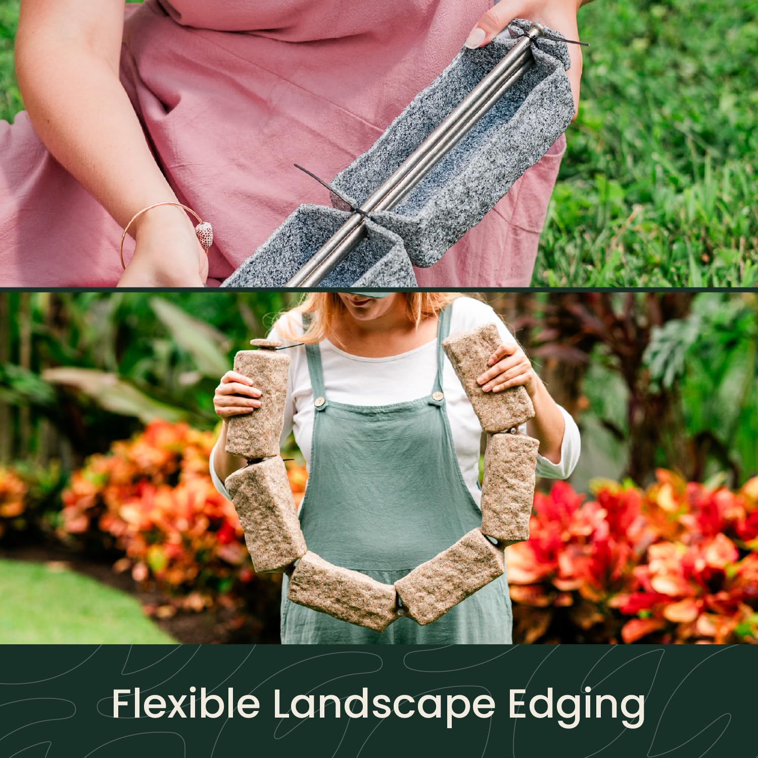 Beuta Landscape Edging | Garden Edging Border | Faux Stone Bricks for Lawn edging, Flower beds, Pathways & Yard Edging– 1 Pack | Each Section Has 6 Bricks 48"L x 4"W x 2.25"H | 3 Spikes |Cobblestone