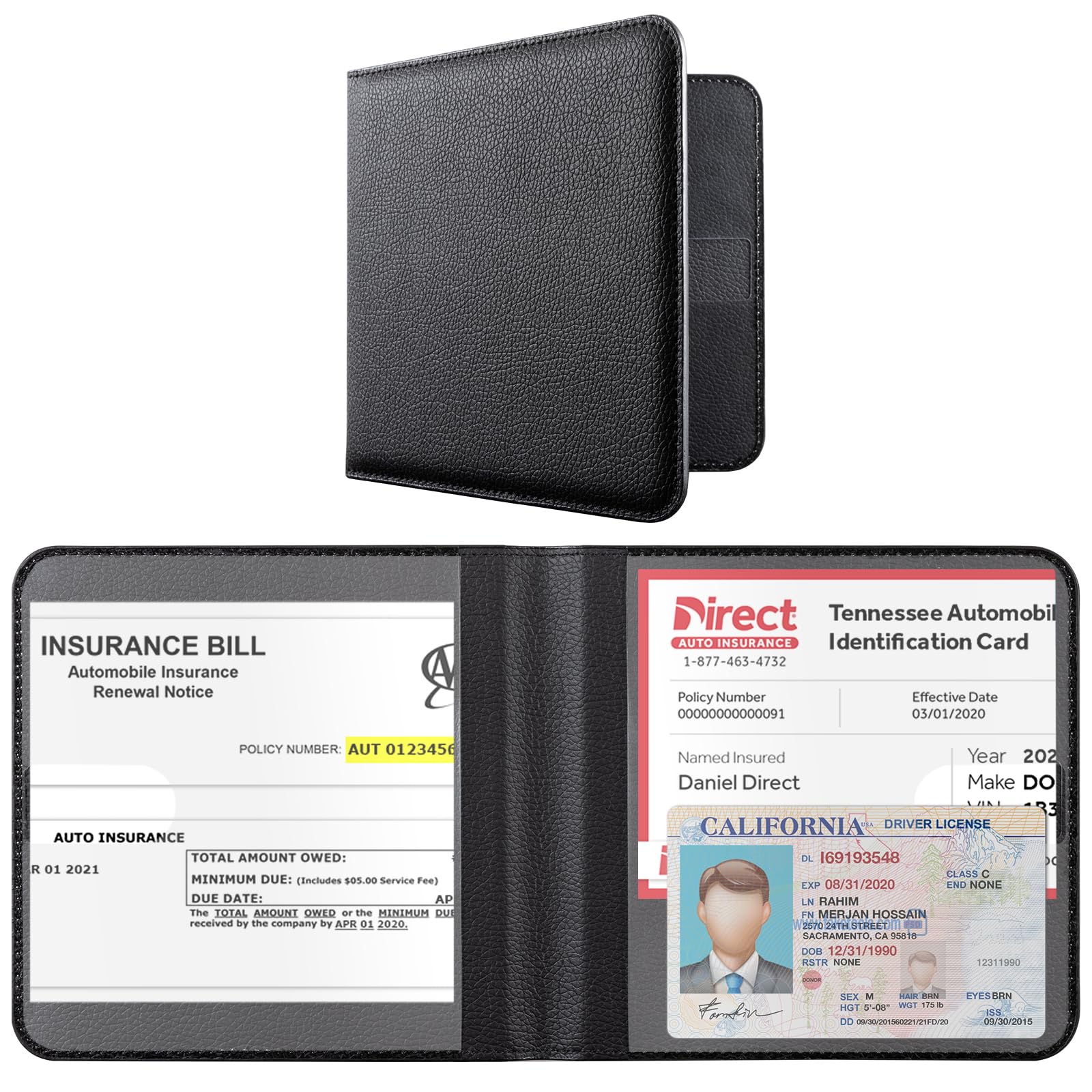 CoBak Car Registration and Insurance Holder - Men and Women Small Lightweight Vehicle Glove Box Car Organizer, Auto Truck Comparment Accessories Case for Essential Document, Driver License (Black)