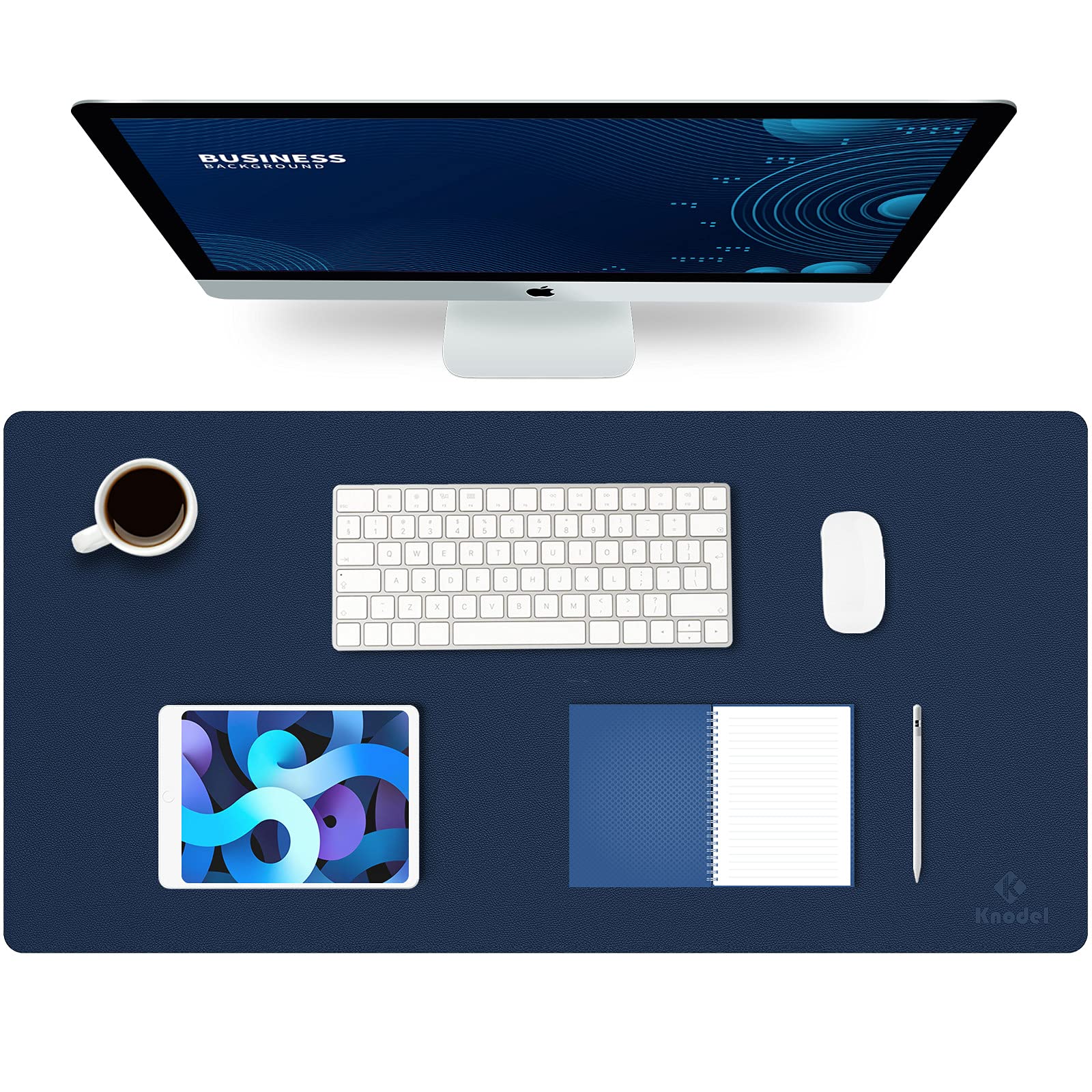 K KNODEL Small Office Leather Desk Mat, Mouse and Keyboard Pad, Computer and Laptop Mat, Desktop Protector and Cover, Writing Pad and Blotter (23.6"x13.8", Black)