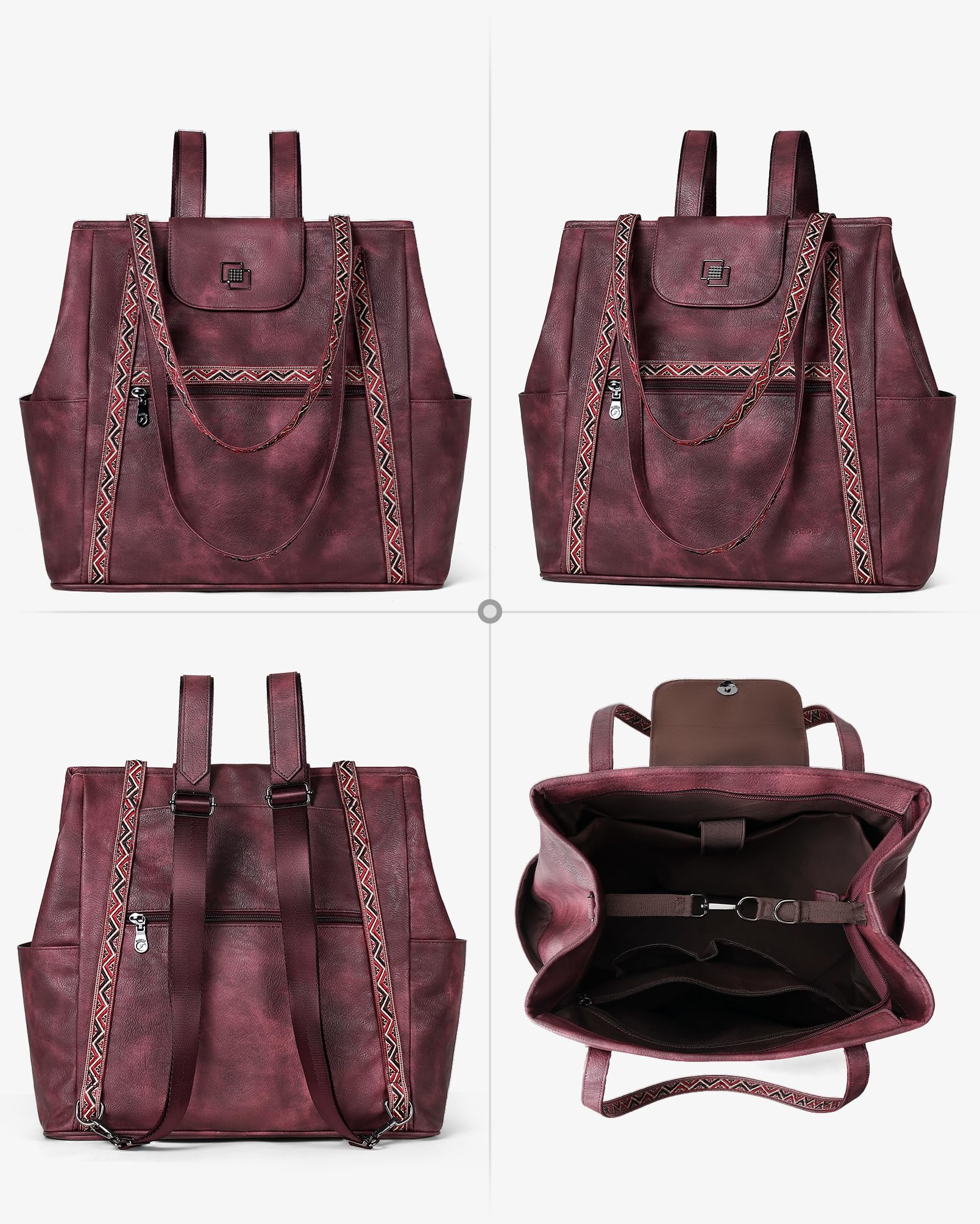 FADEON Large Laptop Tote Bag for Women Designer Leather Laptop Bag Fashion Travel Backpack Purse Shoulder Handbag