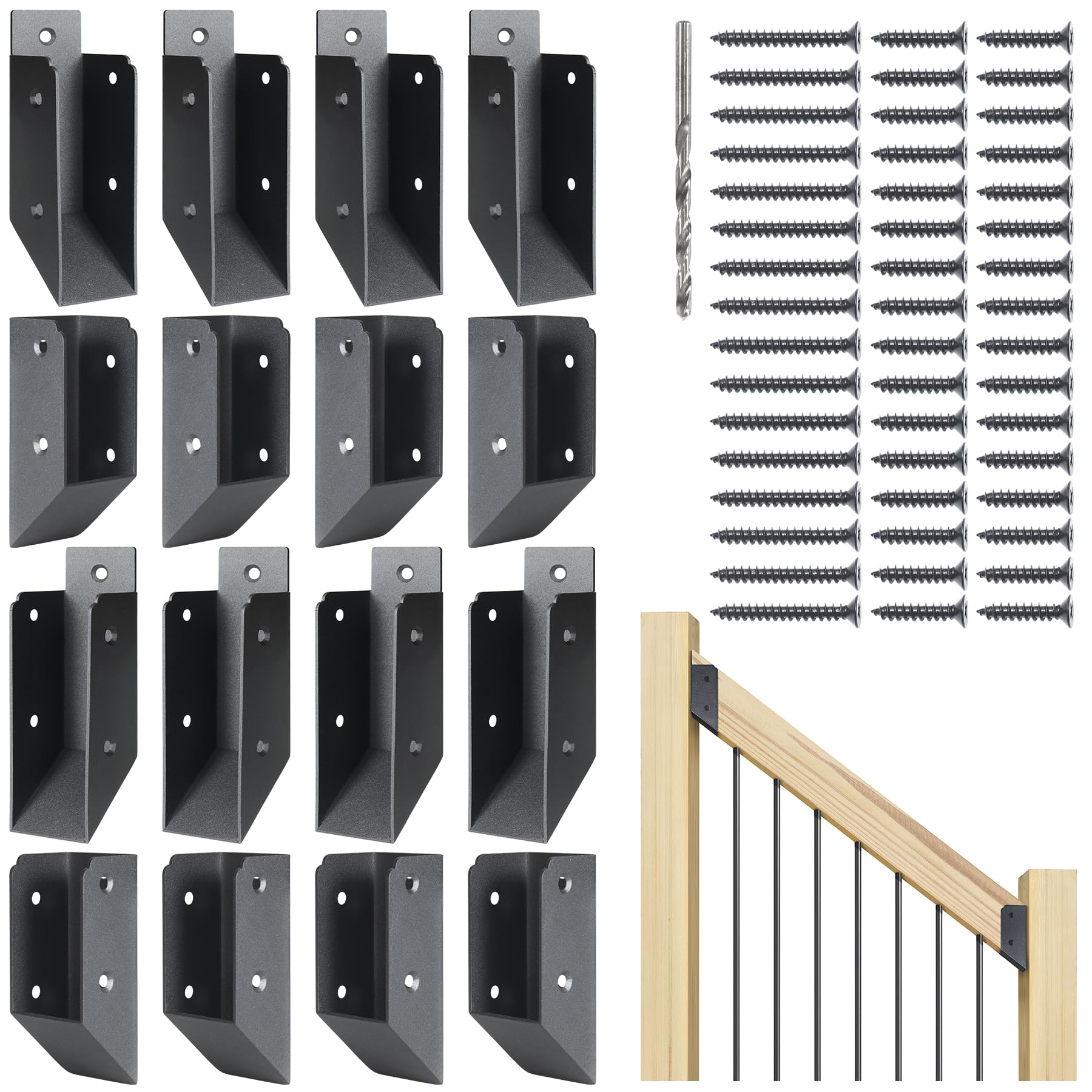 AECXM 201 Stainless Steel 2" x 4" (1 ½" x 3 ½" Actual) Deck Railing 27.5° Stair Connectors, for Deck Railing Stair Handrail Connection Installation Deck Railing Bracket (4 Pair-Black)