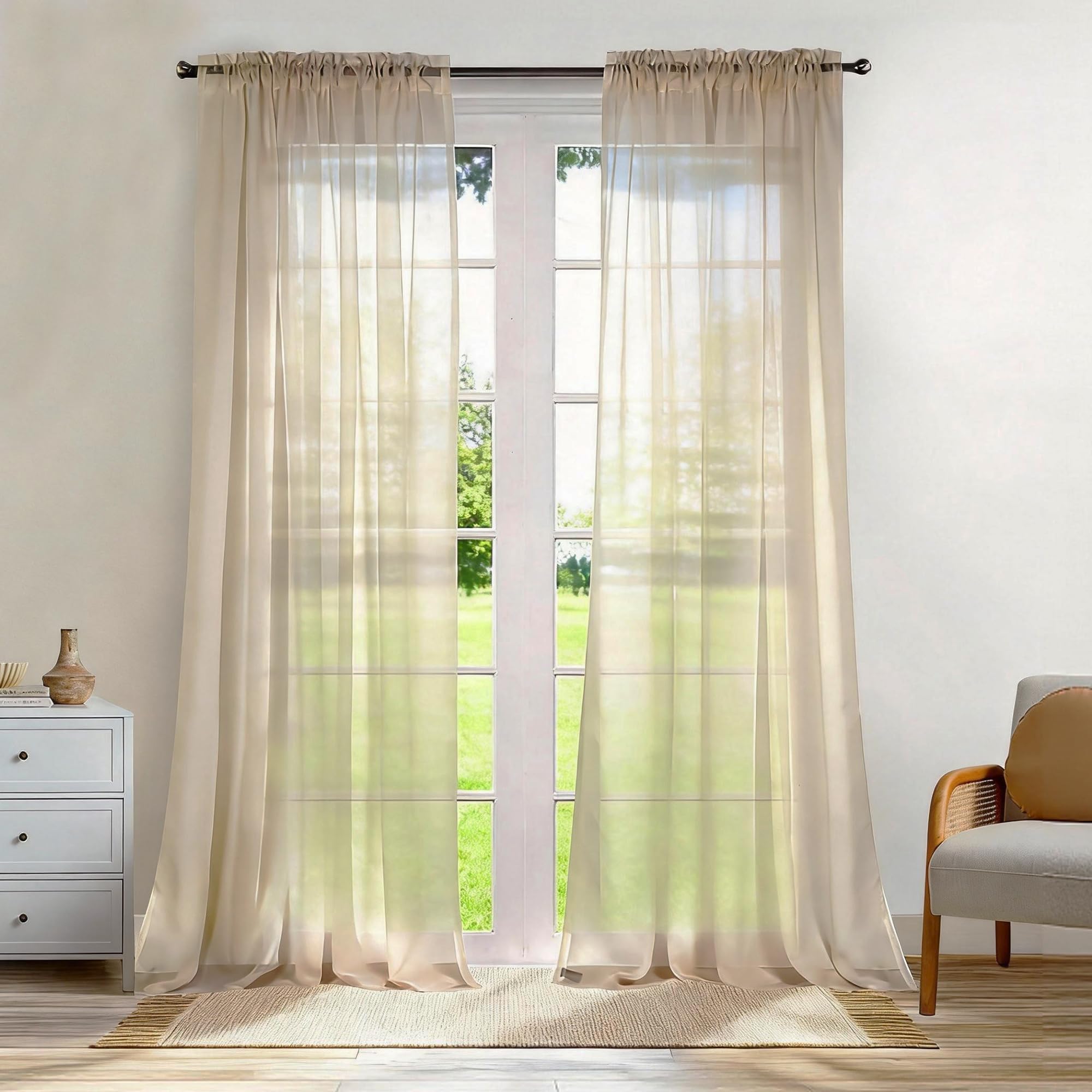 Dreaming Casa Solid Sheer Curtains 84 Inches Long Grey Rod Pocket Voile Draperies for Bedroom Living Room, 2 Panels, Each 42" W x 84" L