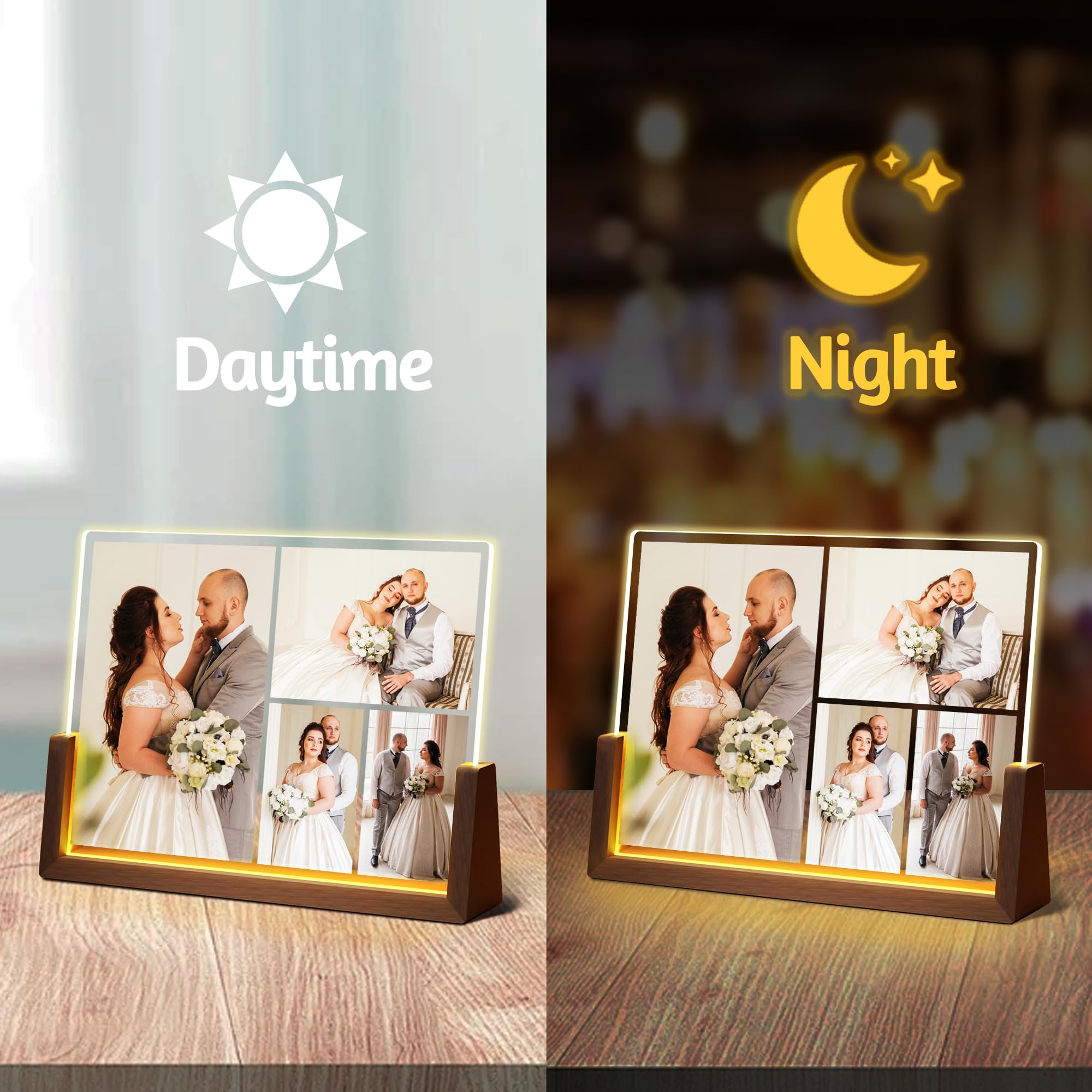 Personalized Fathers Day Birthday Gifts For Daddy Dad From Daughter Son Wife, Custom Acrylic Plaque Light Up Picture Frame, Customized Dad Gifts For Husband Men Papa Fathers Day Christmas