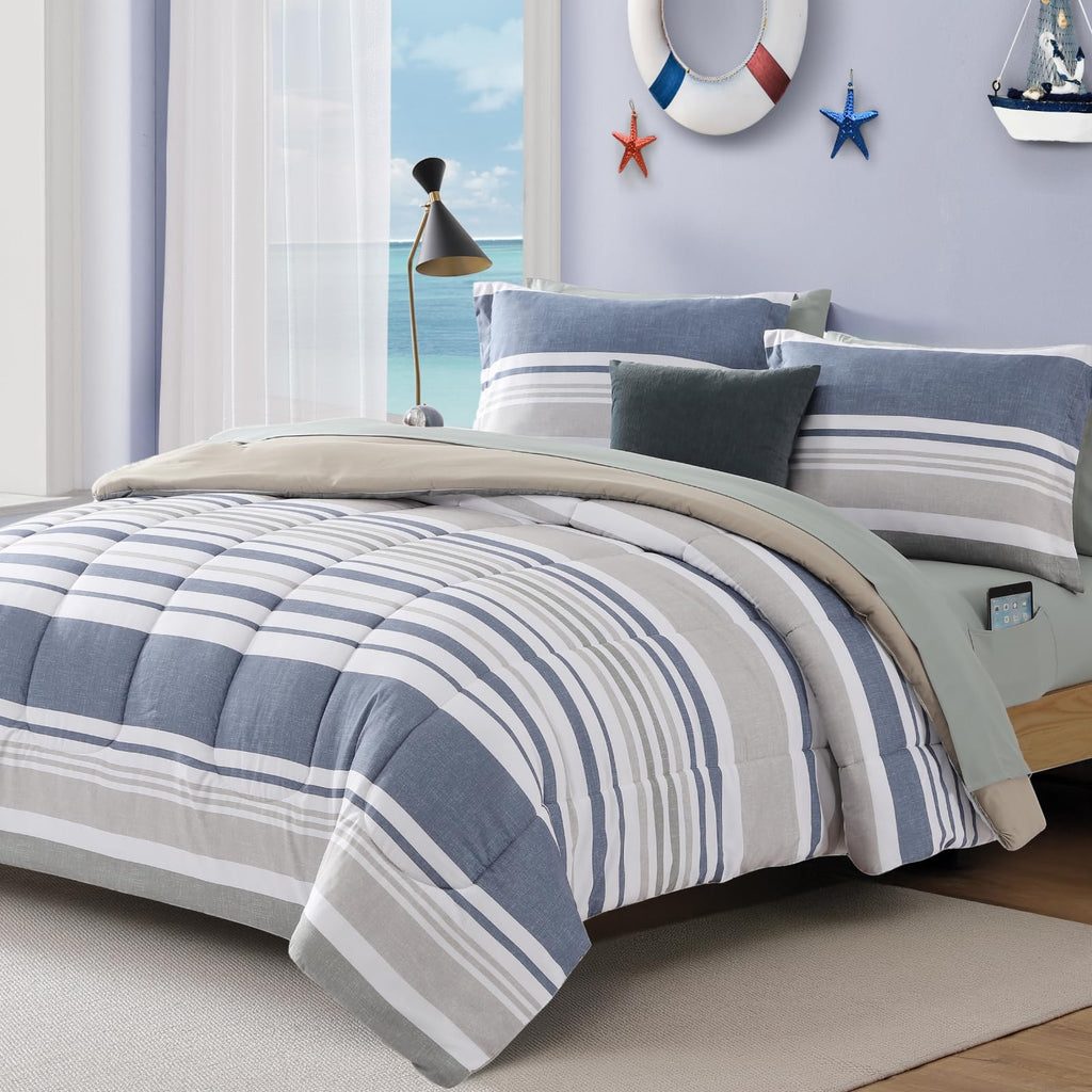 AMBERSPACE Plaid Twin XL Comforter Set Black, Reversible Checkered Bedding Set 5 Pieces for Boys Girls Teen, Lightweight Bed in a Bag for Dorm with Sheets, Pillowcase & Sham