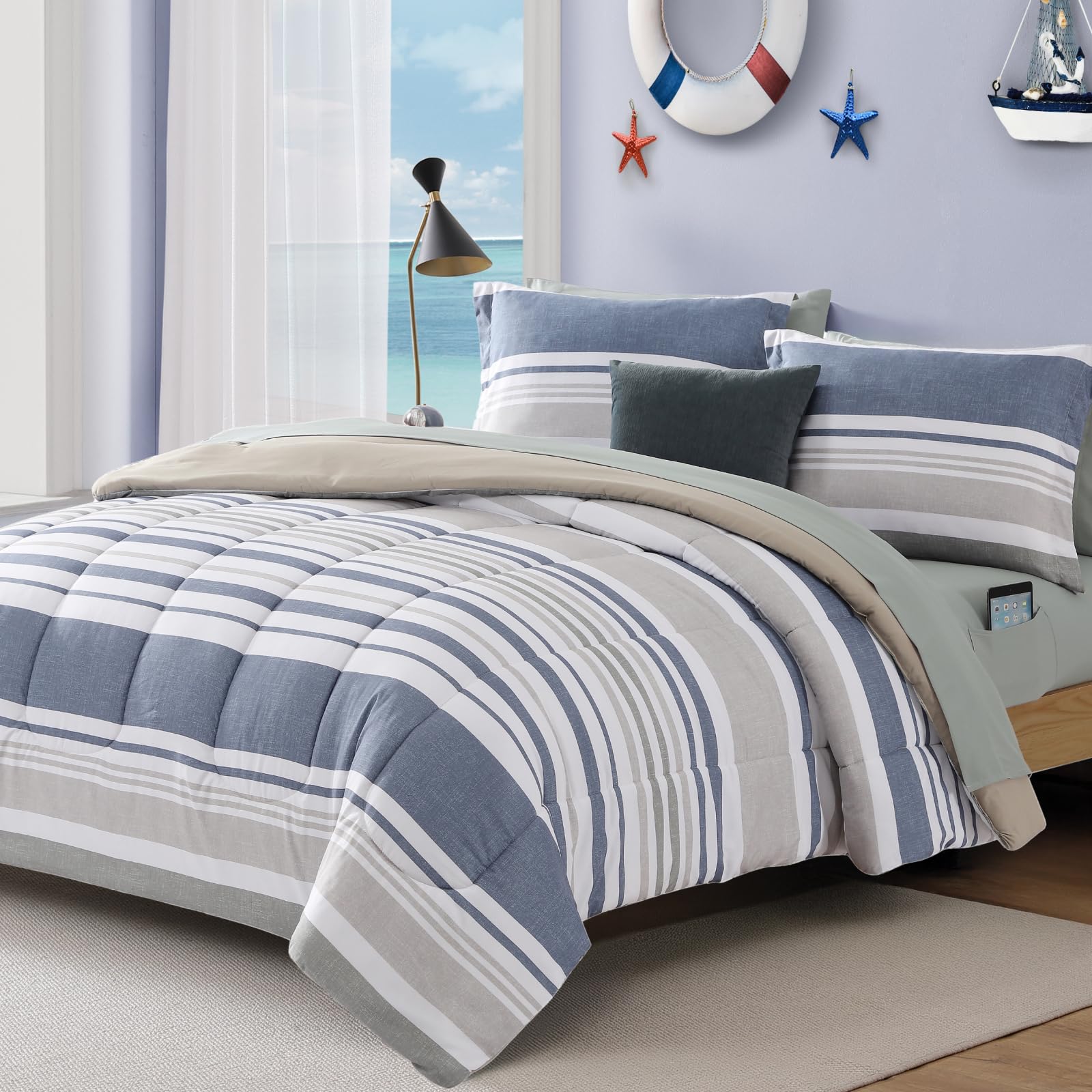 AMBERSPACE Plaid Twin XL Comforter Set Black, Reversible Checkered Bedding Set 5 Pieces for Boys Girls Teen, Lightweight Bed in a Bag for Dorm with Sheets, Pillowcase & Sham
