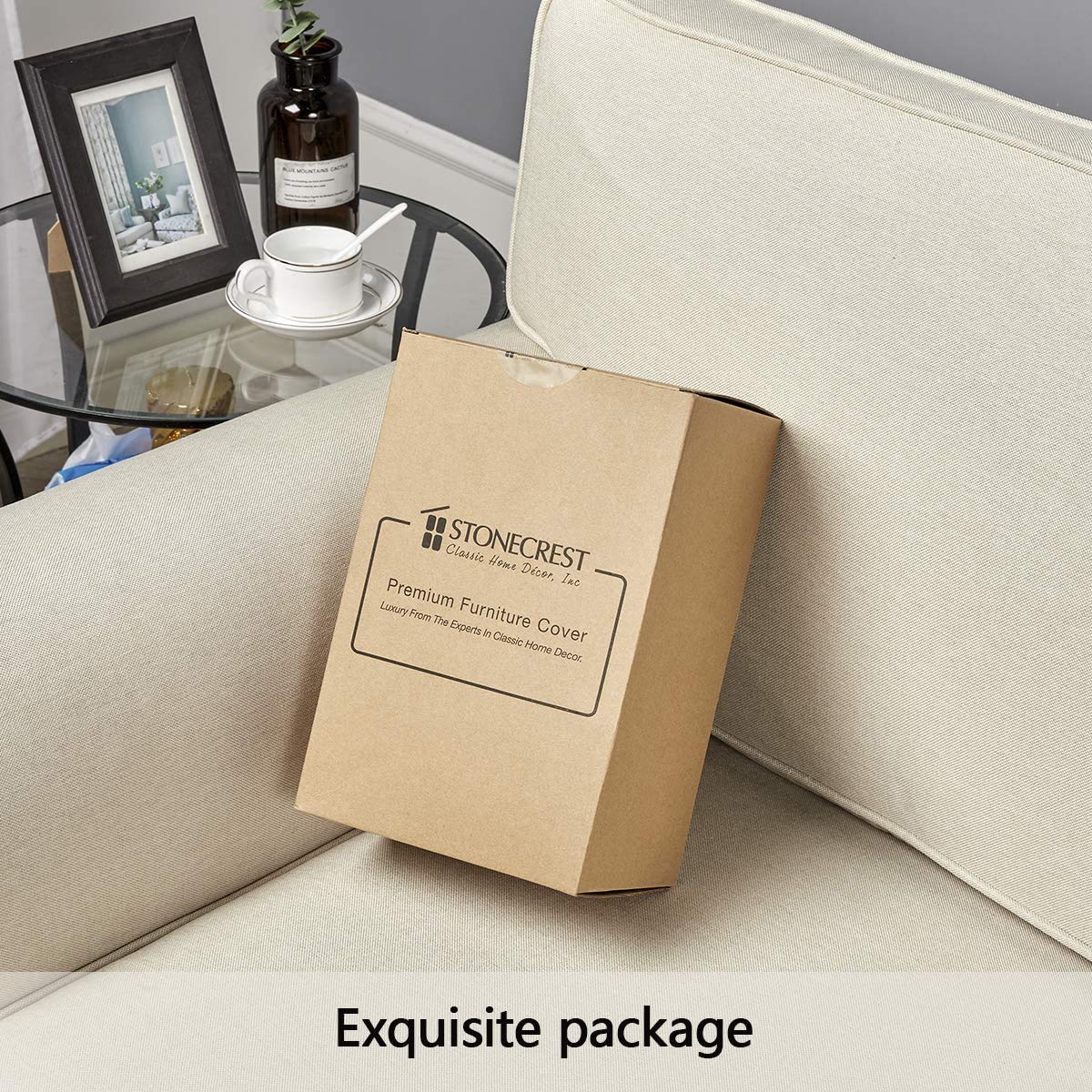 STONECREST Recliner Chair Cover, Water Resistant Velvet Quilted Slipcover, Stay in Place (Black/Grey, Recliner 23" Regular)