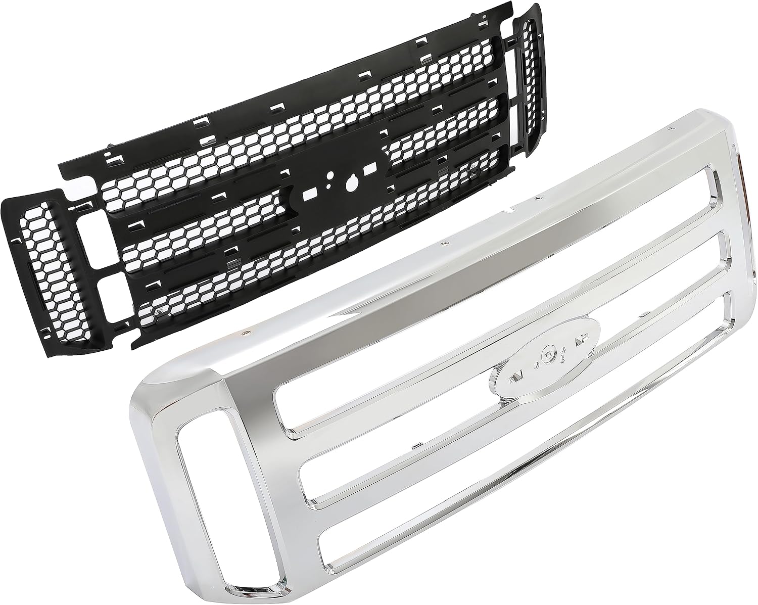 HECASA Front Grille Compatible with 1999-2004 Ford Super Duty F-250 F-350 Excursion (New Front Chrome Grille) 2006 Style W/Detachable Mesh Insert