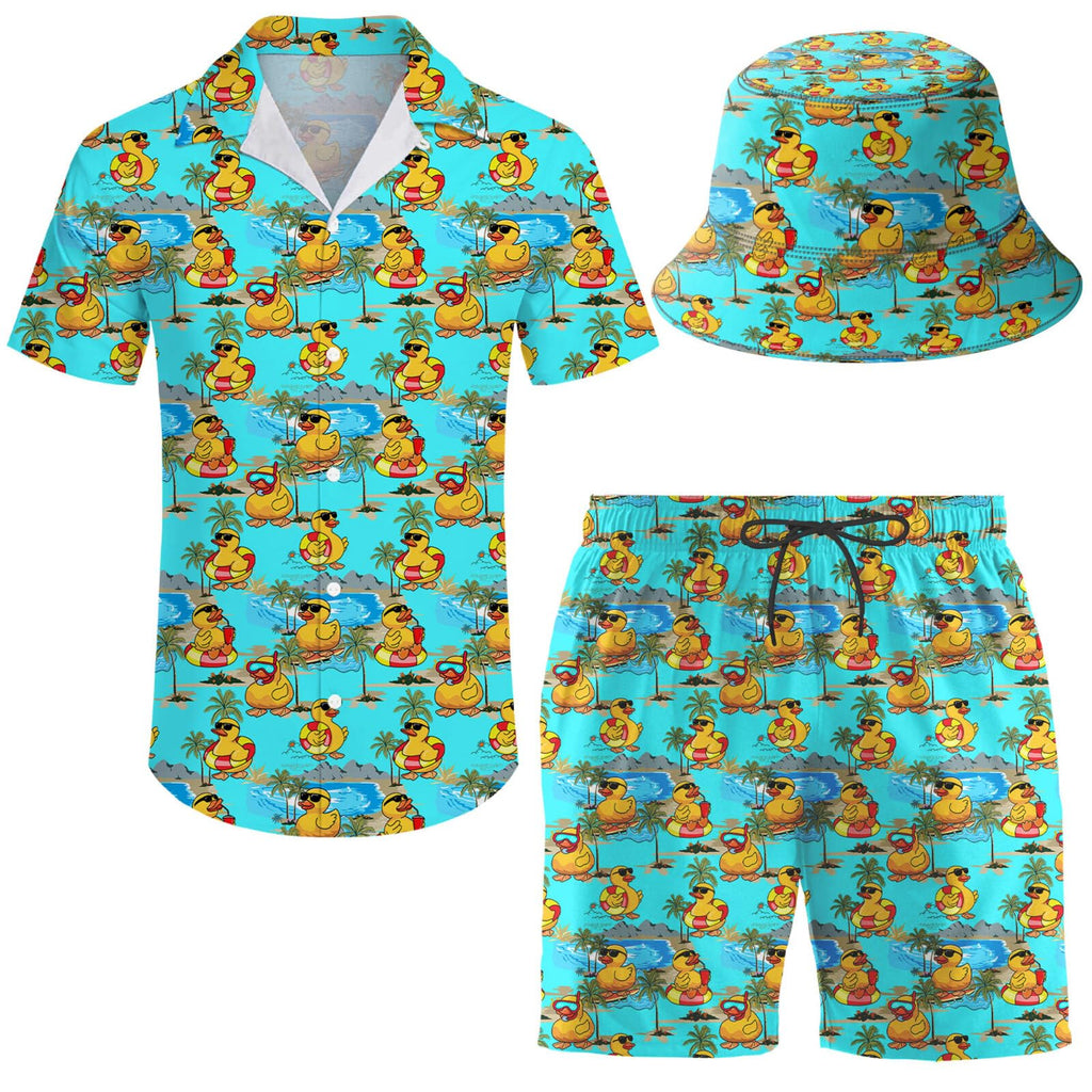 Men's 2 Piece Tracksuit Hawaiian Shirt Shorts Button Down Shirt and Shorts Sets with Bucket Hats