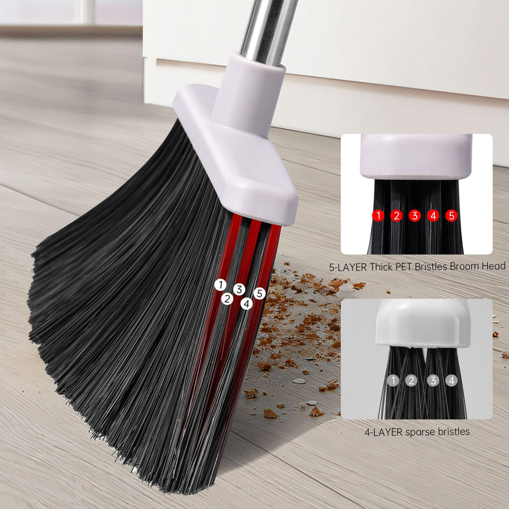 Broom with Dustpan Combo Set, Hand Broom and Dustpan Set for Sweeping Indoor Angle Broom for Home Office Kitchen Lobby Floor Pet Hair Indoor&Outdoor Cleaning (White&Gray)