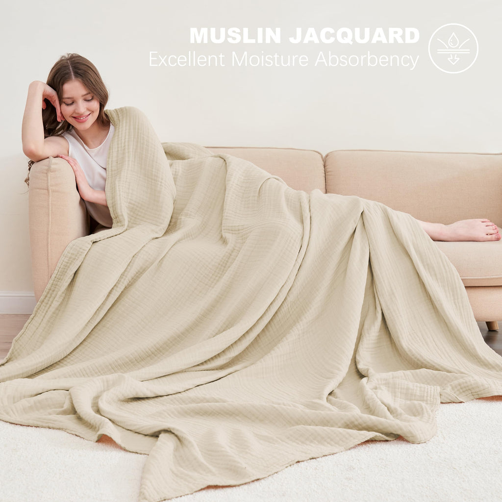 Cosy Family 4 Layer Muslin Bed Blanket - Breathable and Lightweight Gauze Boho Blanket for Spring, Soft 100% Cotton Muslin Blanket, Brown, 55x80 Inches