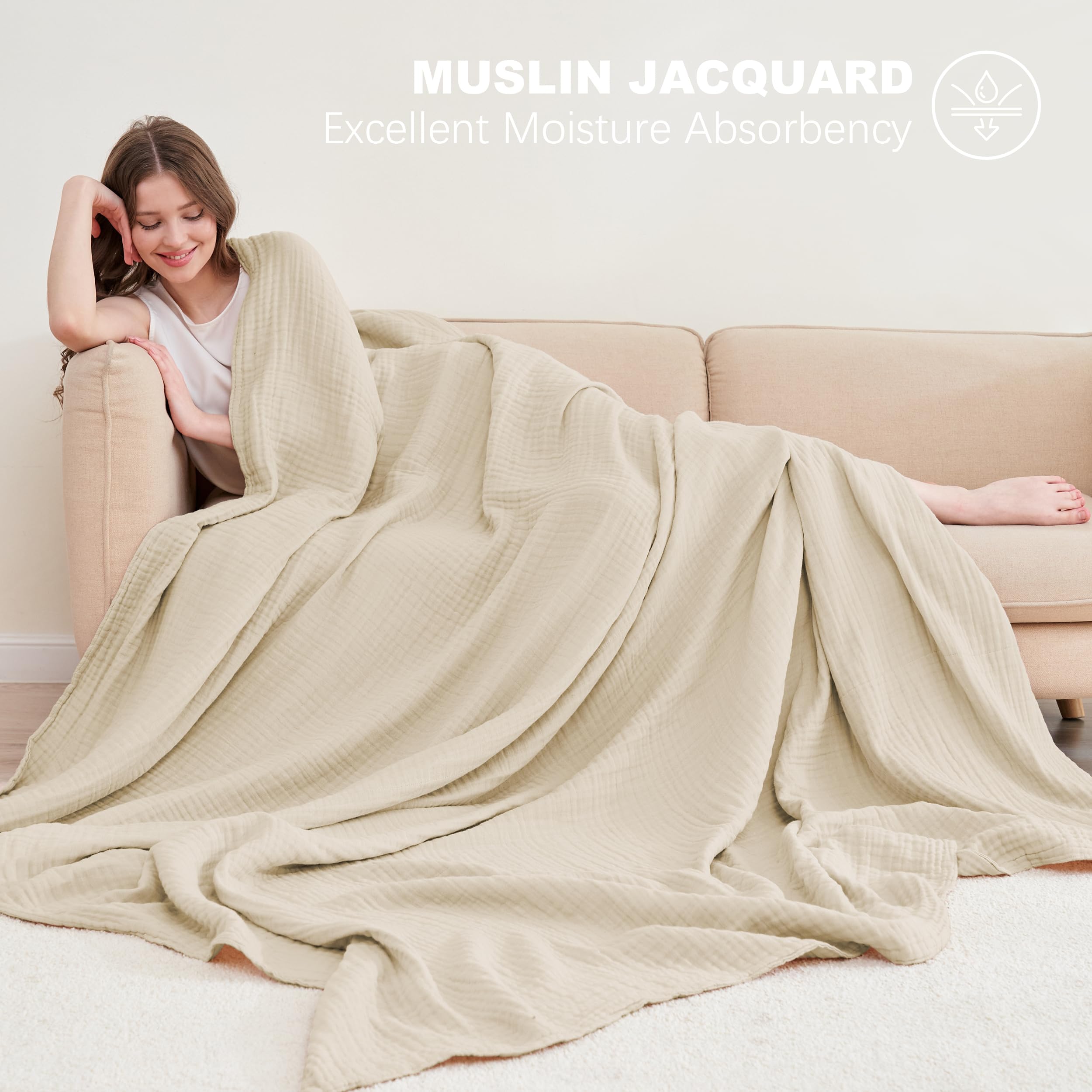 Cosy Family 4 Layer Muslin Bed Blanket - Breathable and Lightweight Gauze Boho Blanket for Spring, Soft 100% Cotton Muslin Blanket, Brown, 55x80 Inches