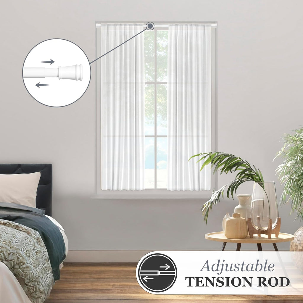 Kenney – Rogers Twist & Fit Tension Window Curtain Rod, No Tools Installation, 5/8" Diameter, Adjustable 48–84", White