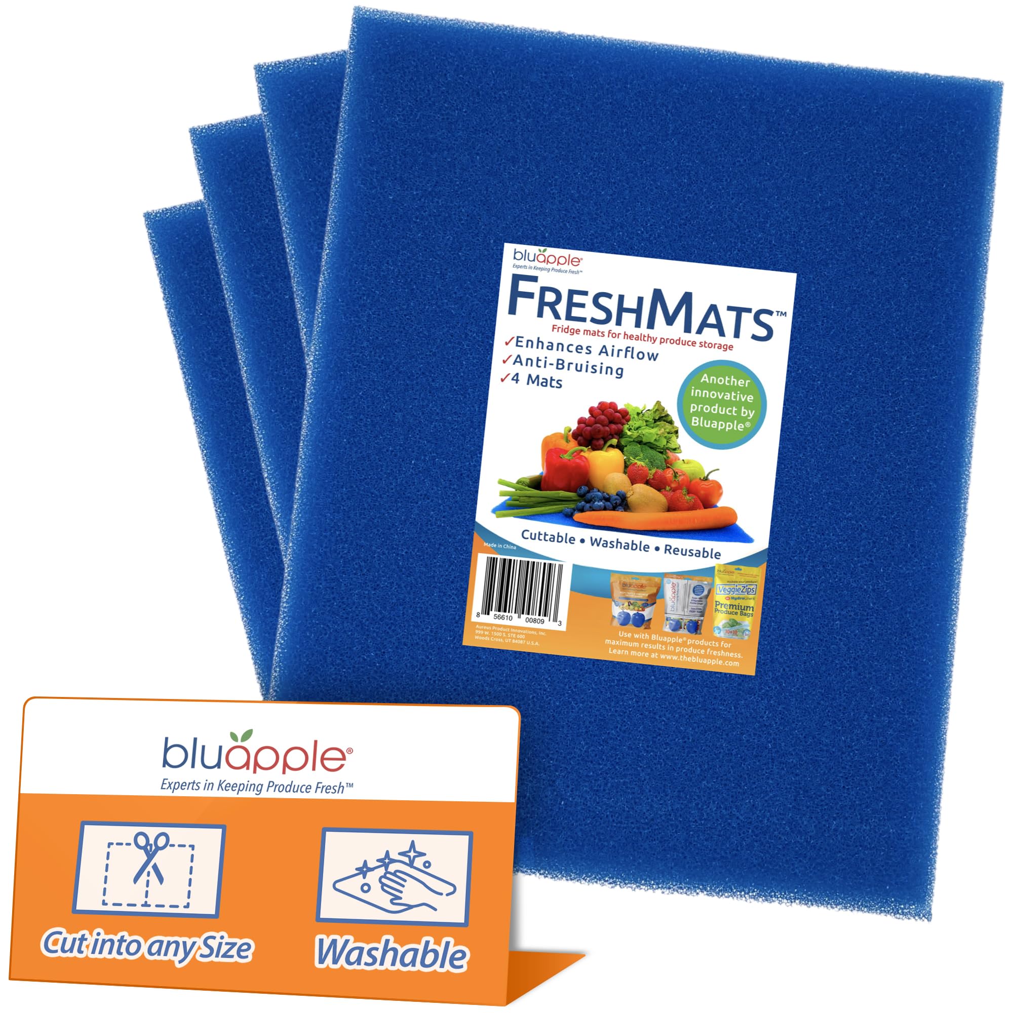 Bluapple FreshMats, Refrigerator Bin Liner, Fridge Drawer Mats, Crisper Life Extender Liner Keeps Produce Fresh Longer, Anti-Bruising, for Air Circulation, Washable & Reusable (4-Mats, 12x15, Black)