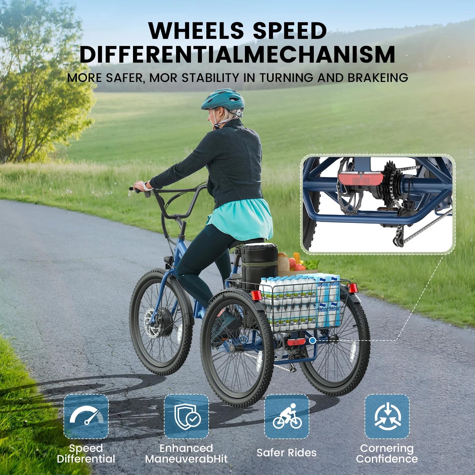 ANCHEER Electric Tricycle for Adults, Peak 600W Folding Electric Trike, 24" 499Wh Ebike for Seniors, 15.5MPH Electric Bike, Removable Battery, 3 Wheel, LCD, Rear Differential, Basket