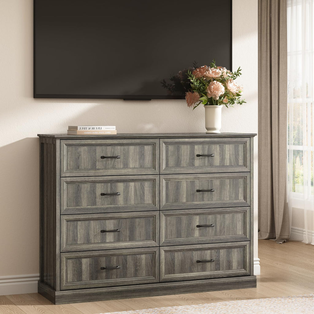 Farmhouse 5 Drawers Dresser for Bedroom, 44" Tall Brown dresser Wood Rustic Chest of Drawers with Wide Metal Handle,Natural Texture,Drawer Organizer for Bedroom,Living Room,Hallway and Entryway