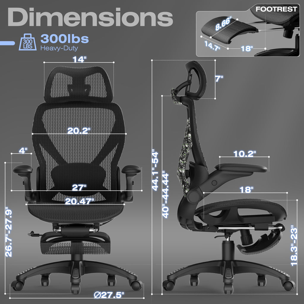 ELABEST X100 Ergonomic Office Chair with Footrest, Big and Tall Home Desk Chair with 5D Flip-Up Arms, Adjustable 3D Lumbar Support,High Back Rolling Computer Chair, Swivel Mesh Chairs (Coffee Break)