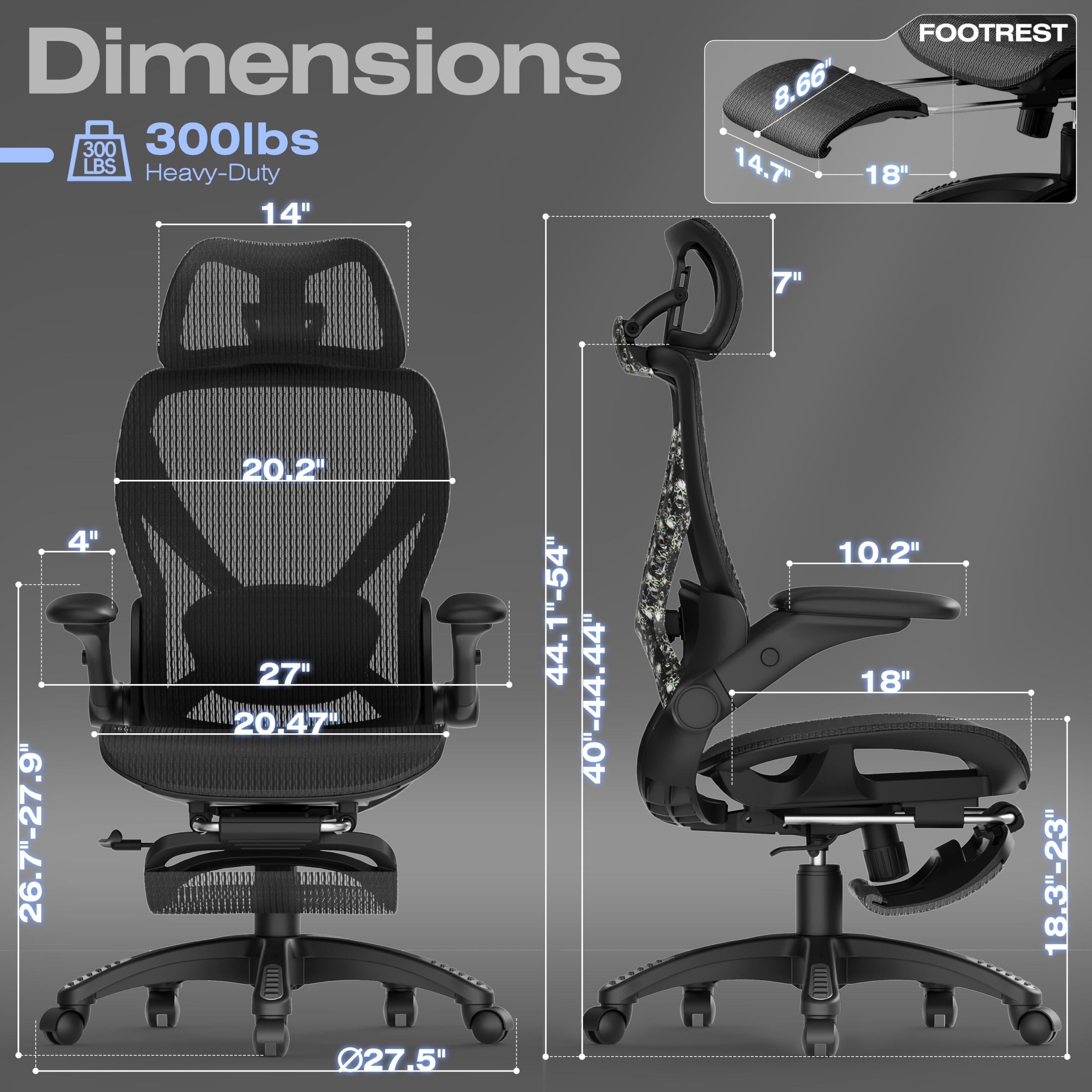 ELABEST X100 Ergonomic Office Chair with Footrest, Big and Tall Home Desk Chair with 5D Flip-Up Arms, Adjustable 3D Lumbar Support,High Back Rolling Computer Chair, Swivel Mesh Chairs (Coffee Break)