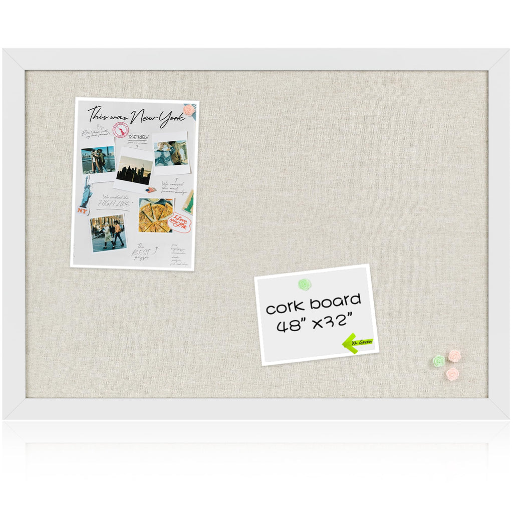 Black Cork Board Bulletin Board with Linen, Wood Framed 30" x 20" Corkboard, Office Board for Wall Decor, Wall Mounted Pin Board Picture Board with 20 Pushpins for School, Home & Office