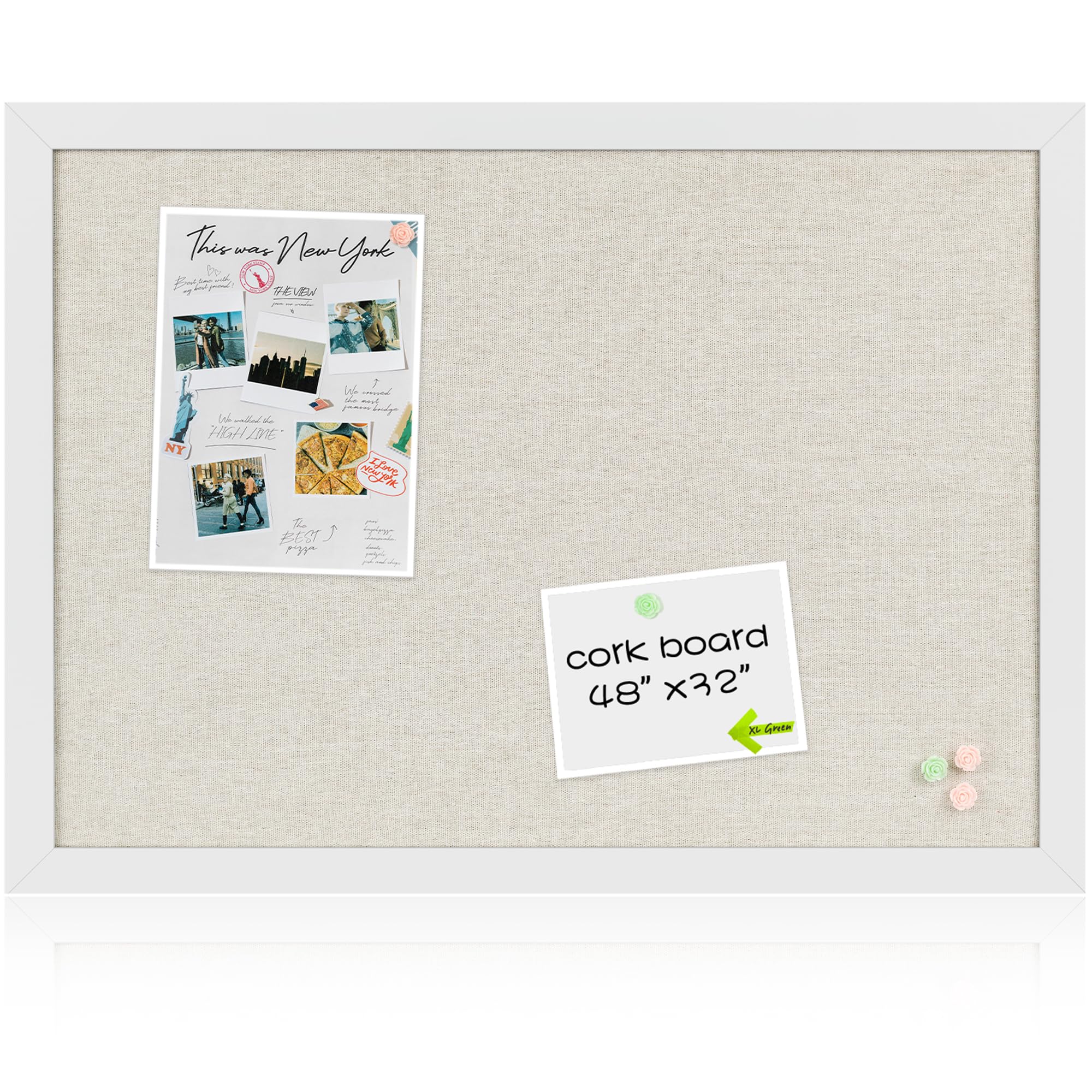 Black Cork Board Bulletin Board with Linen, Wood Framed 30" x 20" Corkboard, Office Board for Wall Decor, Wall Mounted Pin Board Picture Board with 20 Pushpins for School, Home & Office