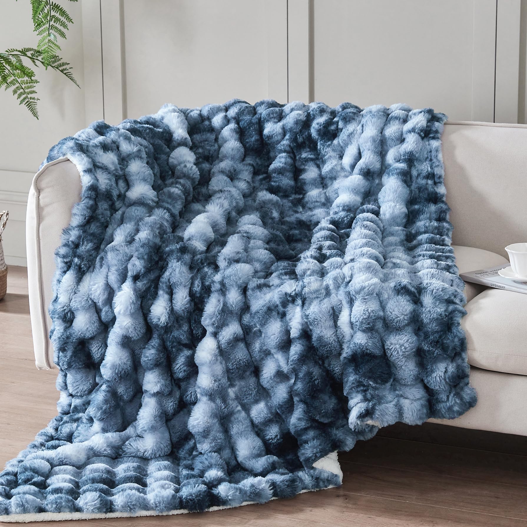 50x60 Inches Ultra-Soft Fuzzy Faux Fur Plush Throw Blanket - Thick, Warm Sherpa for Couch, Sofa, Bedroom, Camping - Decorative Blanket for Cozy Warmth, Bubble Grey