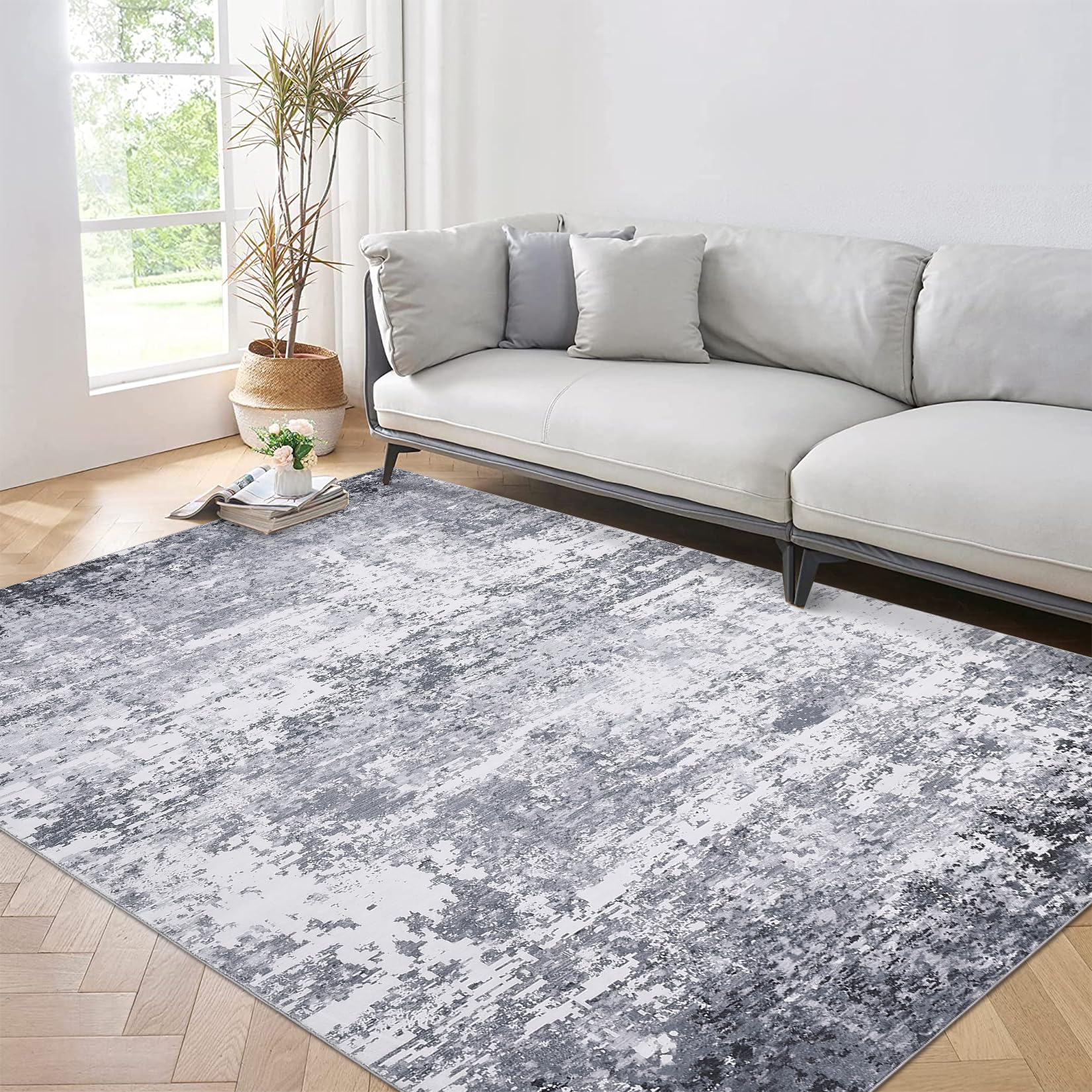 ROYHOME Modern Scalloped Abstract 2x3 Area Rug Non Slip Non Shedding Low Pile Stain Resistant Rug for Entryway Kitchen Bedroom,Black Yellow
