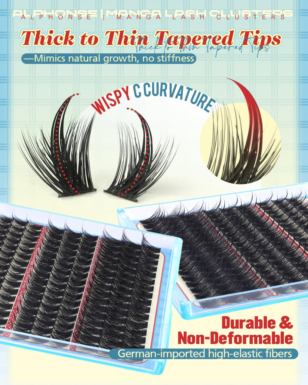 ALPHONSE Lash Clusters Manga Cluster Eyelash Extensions Wispy C Curly Individual Lashes Anime Eyelash Clusters 12-16mm Lash Extension Spiky Cluster Lashes DIY Eyelash Extensions 144 PCS Fairy Lashes