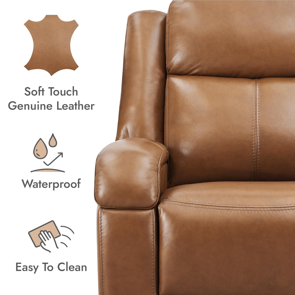 Watson & Whitely Genuine Leather Power Recliner Chairs for Adults, Wall Hugger RV Recliner with Power Headrest & Charging Ports, Electric Recliner Sofa Chair for Living Room, Black