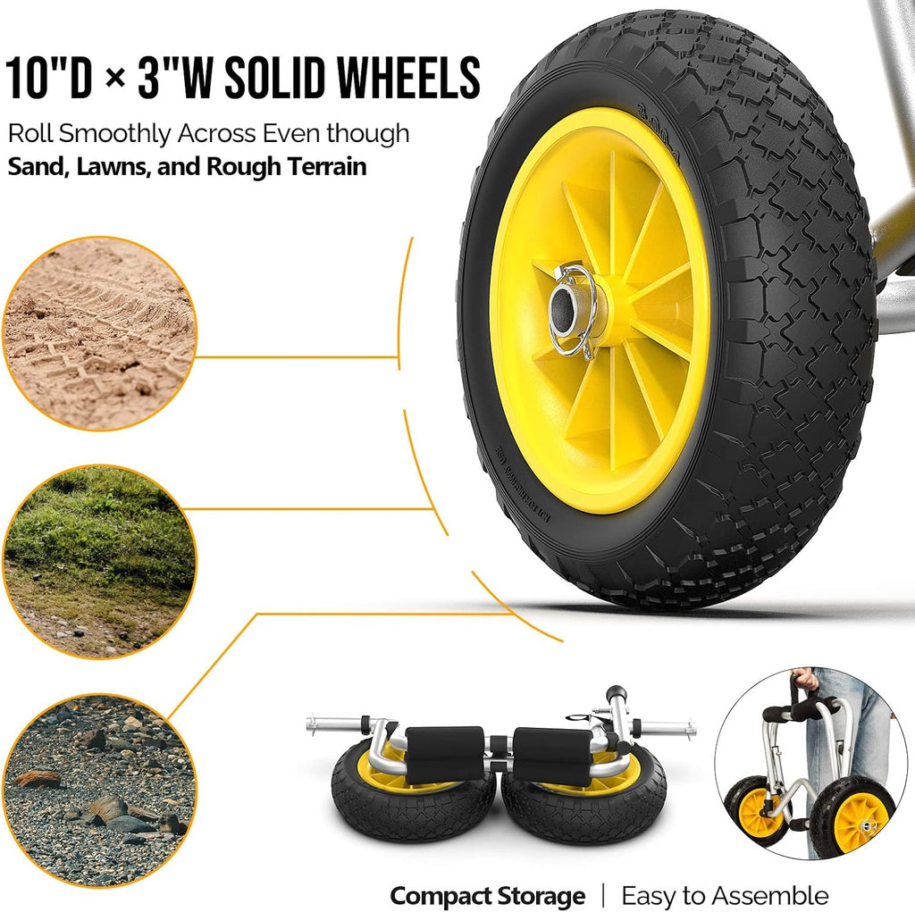 Bonnlo Kayak Car Foldable Aluminum Kayak Trailer with 10'' Solid Tires, Universal Kayaks Wheel Cart Dolly for Canoe, Paddle Board, Boat, Float Mats, Jon Boat