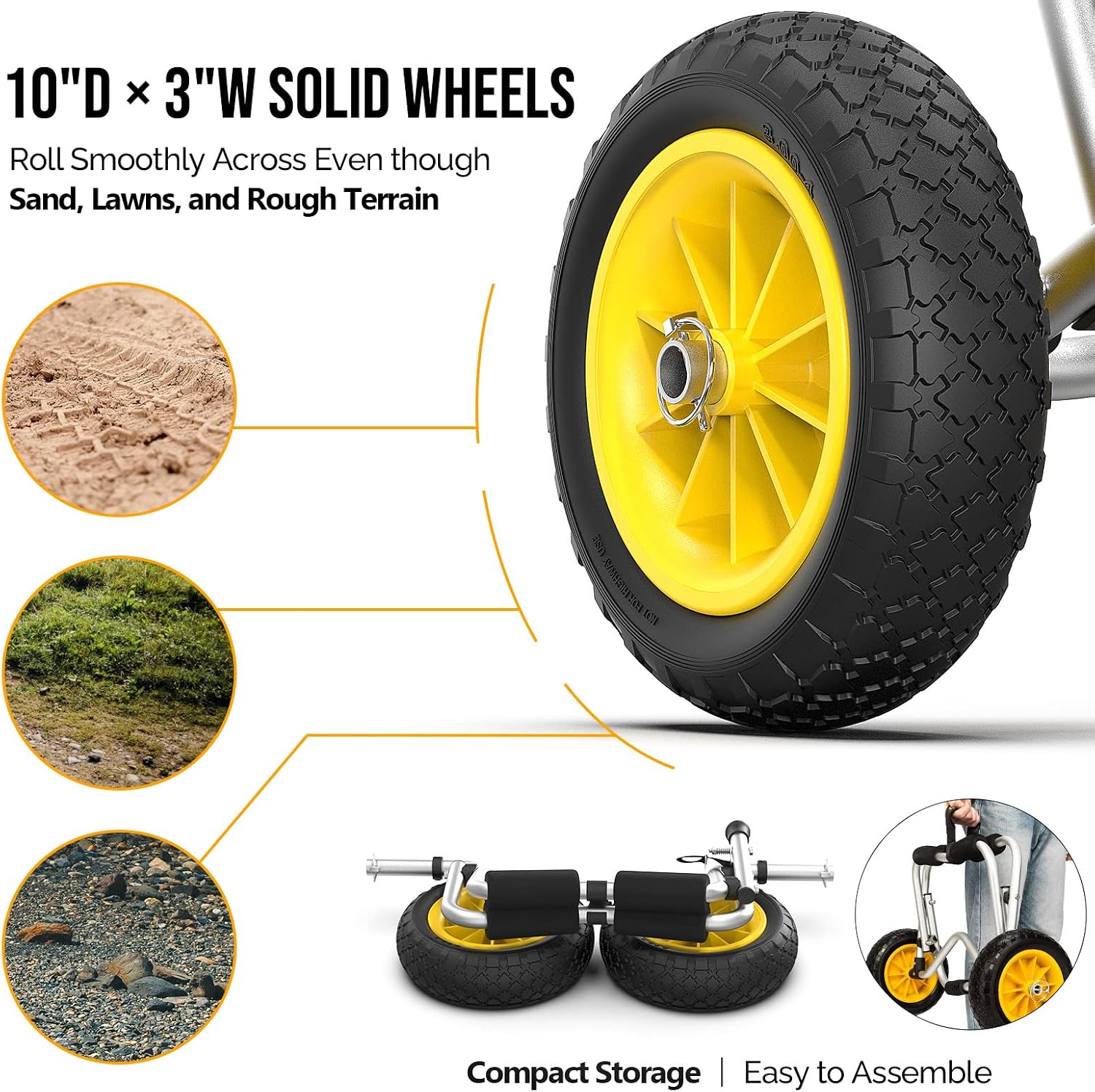 Bonnlo Kayak Car Foldable Aluminum Kayak Trailer with 10'' Solid Tires, Universal Kayaks Wheel Cart Dolly for Canoe, Paddle Board, Boat, Float Mats, Jon Boat