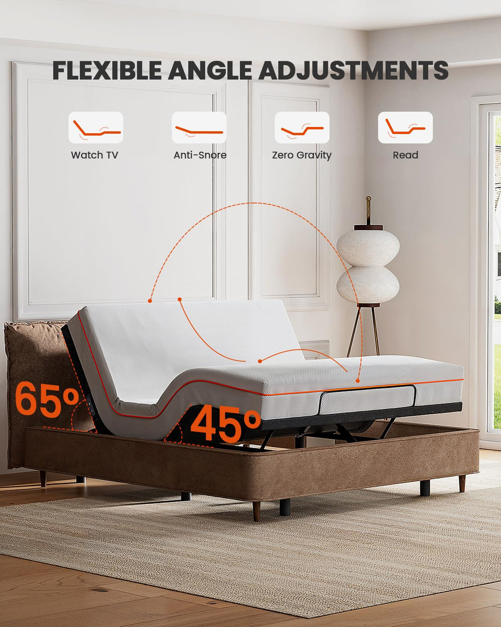 AMADA HOMEFURNISHING Adjustable Bed Frame with Massage, App-Controlled Twin XL Adjustable Bed Base with 4 USB Ports & Under-Bed LED Light, Wireless Electric Bed Frame, 4 Height Options, TXL2