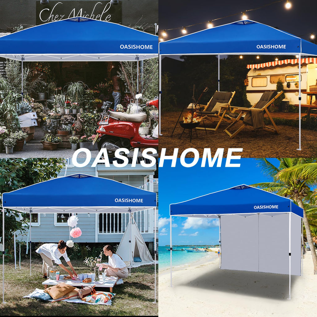 OASISHOME Canopy Tent 10'x10' Pop Up Gazebo with 1-Person Set Up, 4 Sidewalls, Wheeled Bag, Waterproof UV Protection Heavy-Duty Steel Frame Shelter for Patio Outdoor Wedding Party Event (Black,10x10)
