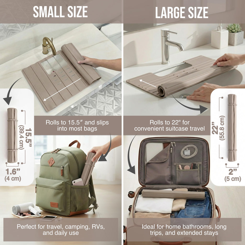 Maplefield Bathroom Sink Cover for Counter Space, Heat Resistant Silicone Sink Mat for Your Beauty Routine, Small Bathroom Space Saver Sink Cover for Makeup (Beige Large, 22" x 15" x 2" Inches)