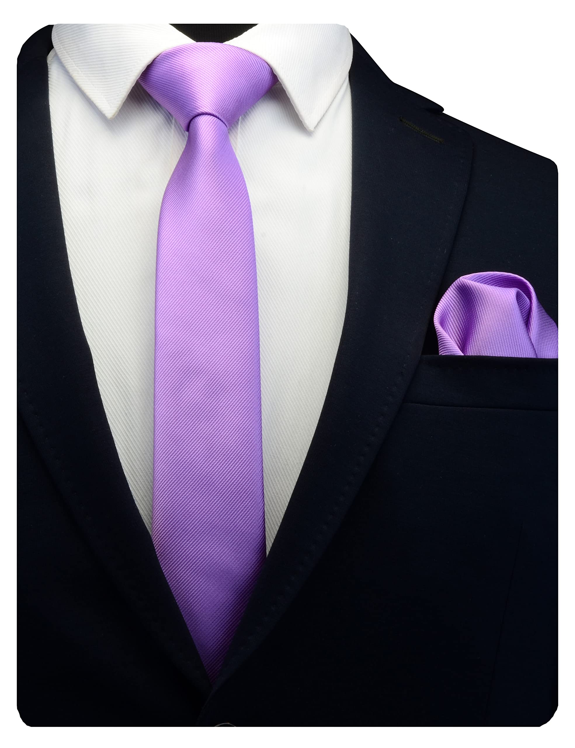 GUSLESON 2.4" Slim Necktie and Handkerchief Set For Men Solid Skinny Tie Set