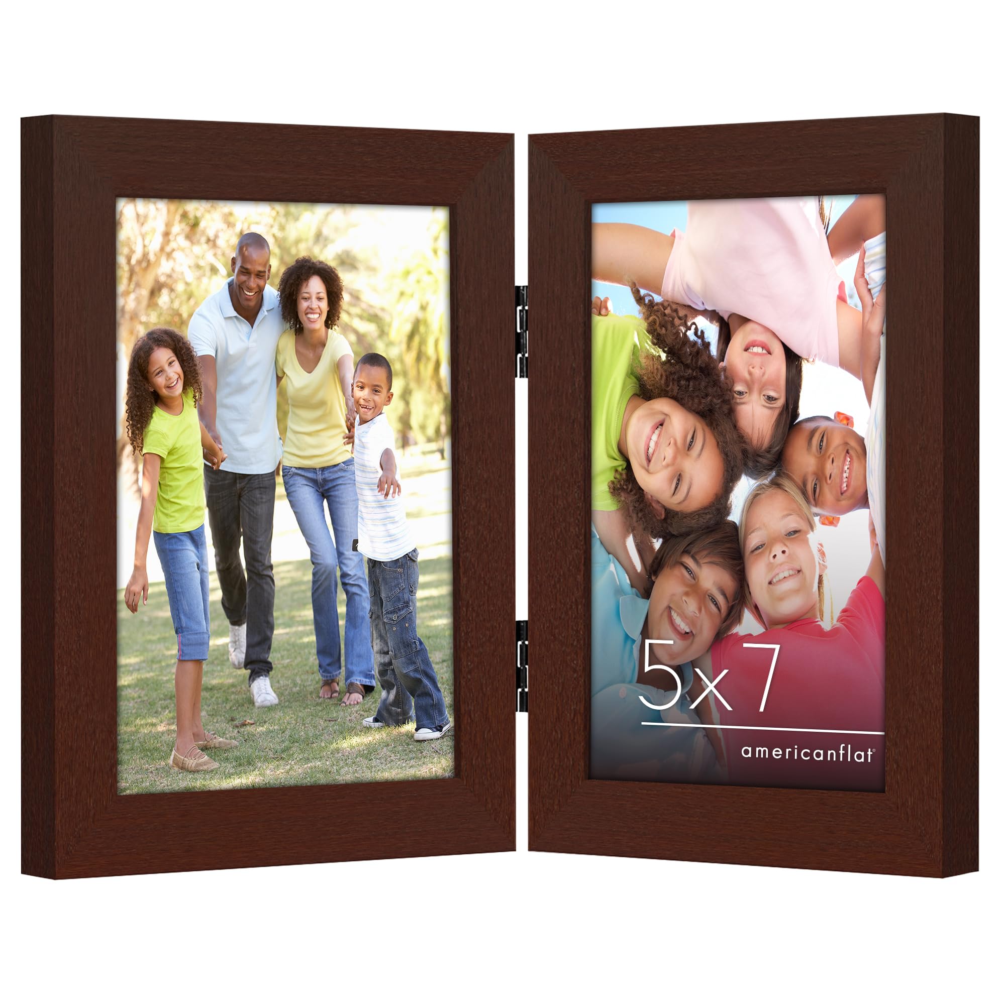 Americanflat Hinged 4x6 Picture Frame with Shatter-Resistant Glass - Double Picture Frames with Engineered Wood - Signature Collection - Photo Frame for Tabletop Display - Black