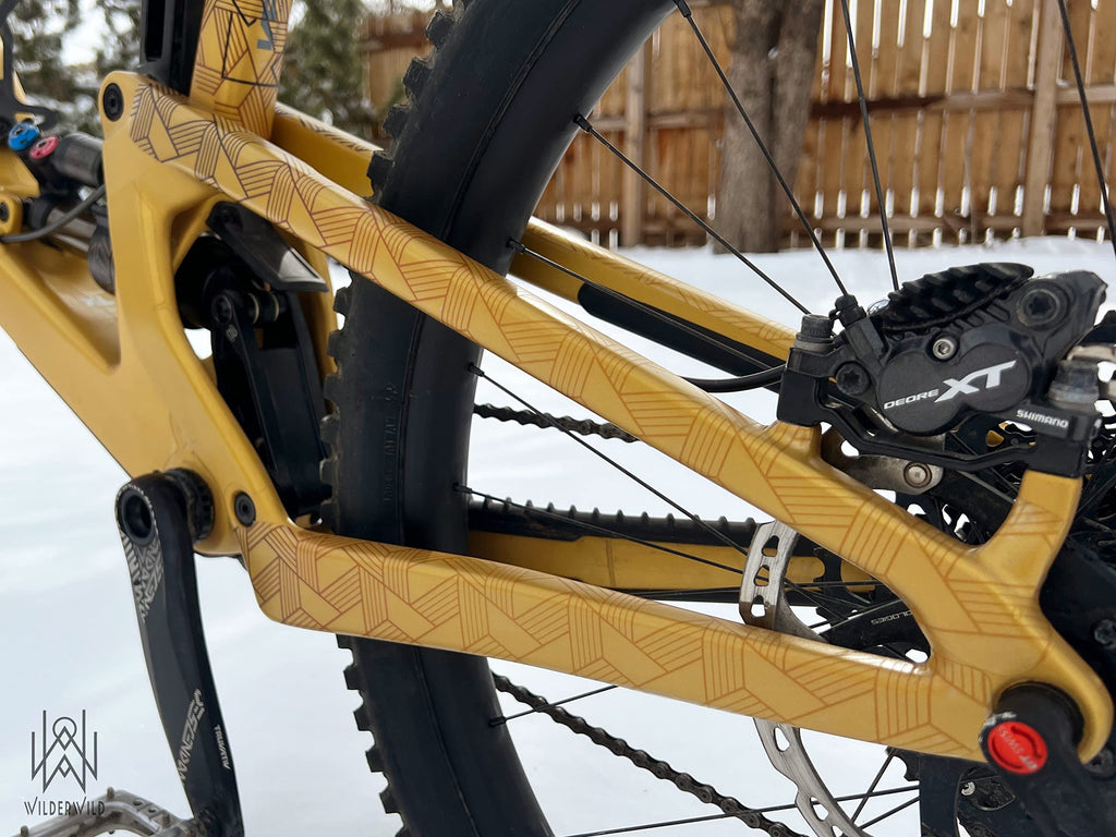 Bike Frame Protection Tape- High Impact Clear Vinyl Wrap Includes Tool (4”x72) Bicycle Frame Protector, Mountain Bike Frame Guard Chainstay Protector (Art Deco)