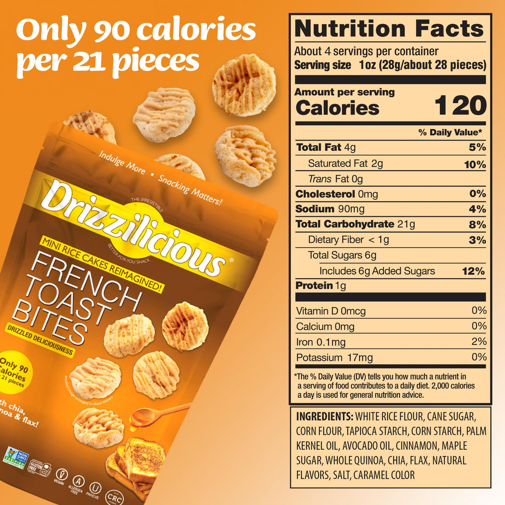 Drizzilicious Mini Flavored Rice Cakes - Rice Crisps, Healthy Snack for Adults and Kids, Vegan, Gluten Free Snack, 90 Calories Per 21 Pieces, S'mores & Cinnamon Swirl - 4 oz (Pack of 6)