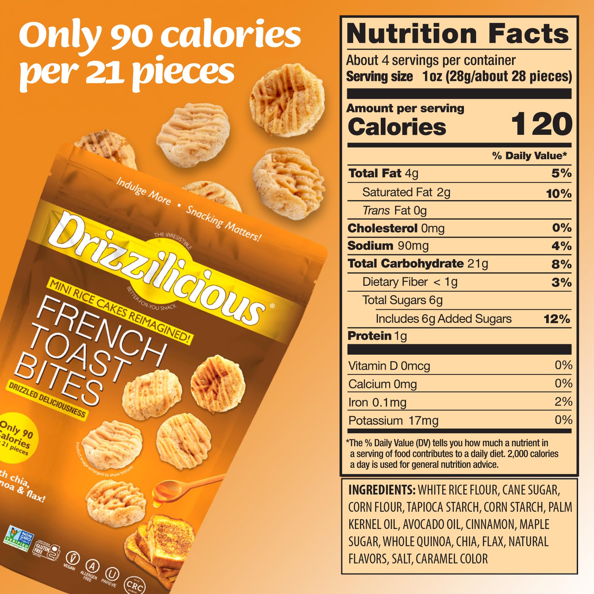 Drizzilicious Mini Flavored Rice Cakes - Rice Crisps, Healthy Snack for Adults and Kids, Vegan, Gluten Free Snack, 90 Calories Per 21 Pieces, S'mores & Cinnamon Swirl - 4 oz (Pack of 6)