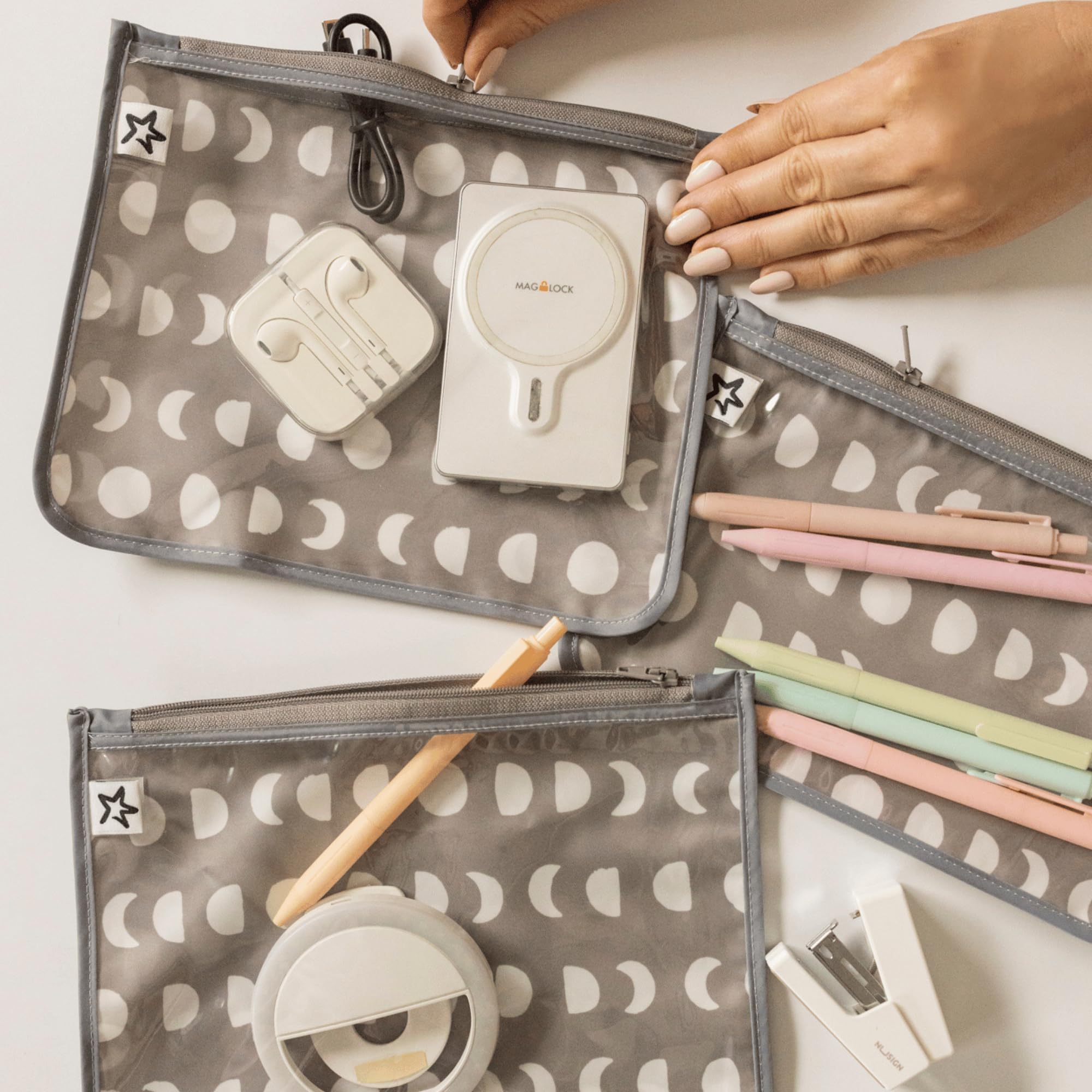 Tiny Twinkle Diaper Bag Organizing Pouches|3 Pack Mess-Proof Clear Front Travel Organizer Bags&TSA Approved Toiletry Bag Set for Baby and Mom Essentials