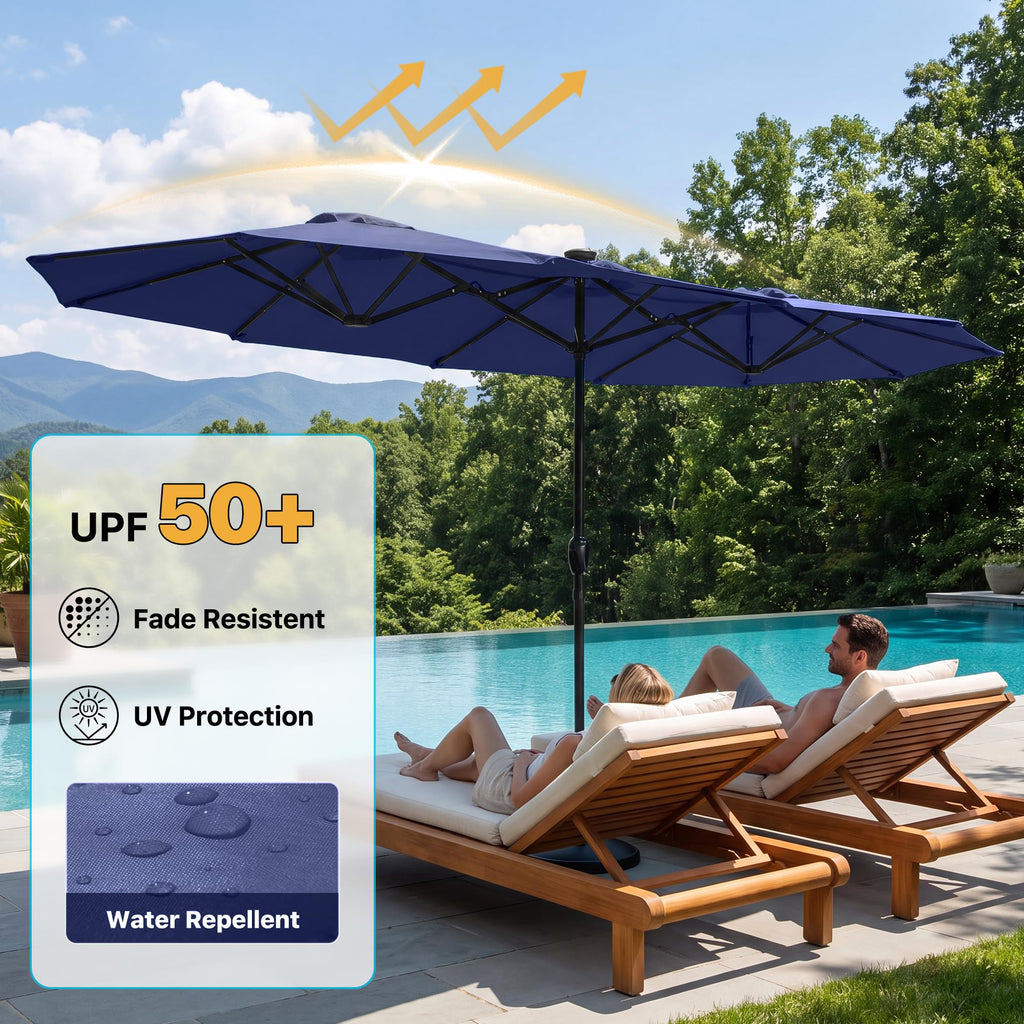 FREE SOLDIER 13ft Patio Umbrella Double Sided Outdoor Umbrella for Patio Table Umbrella with Solar lights for Garden Yard Pool (Beige)