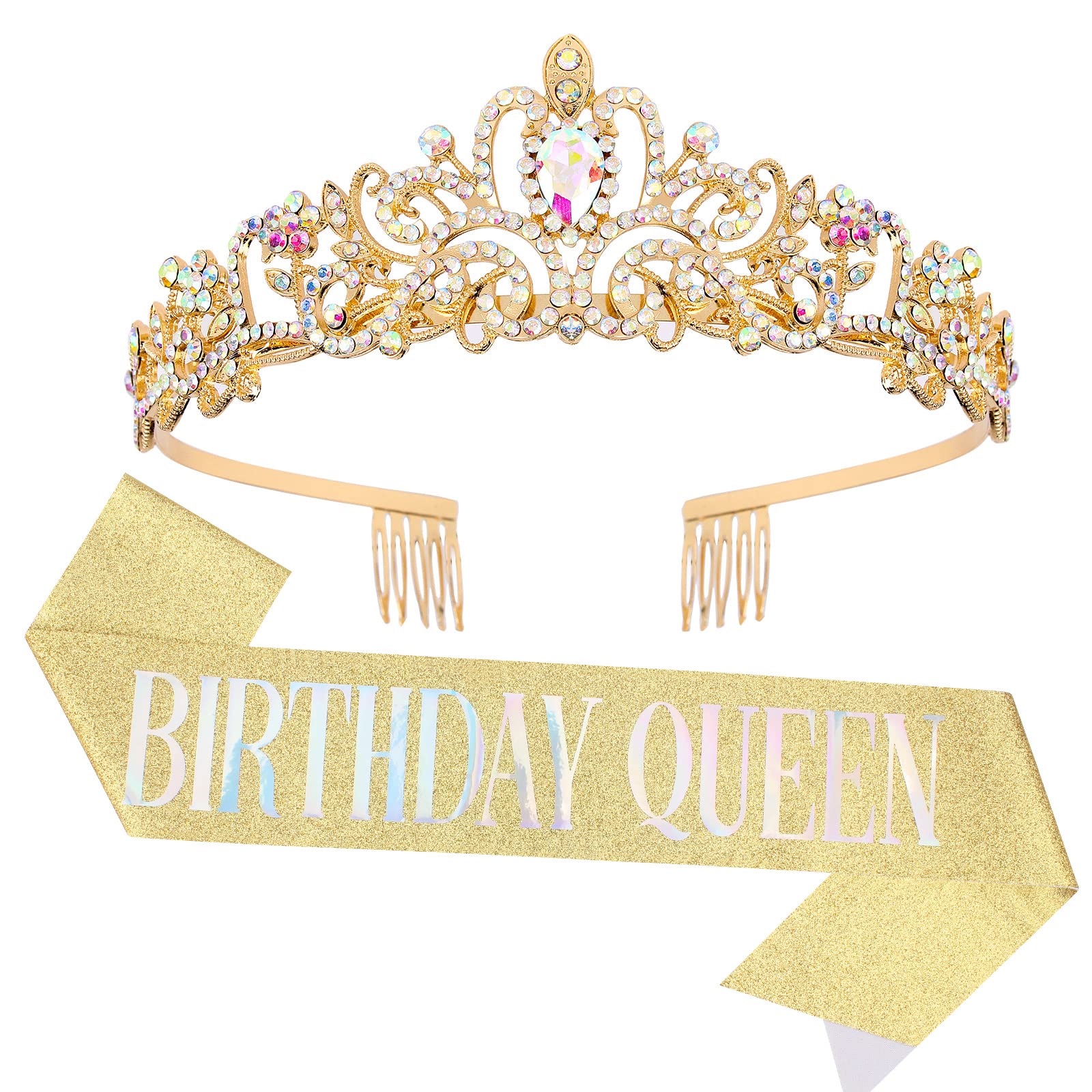 COCIDE Birthday Silver Tiara and Crowns Kit - Silver Tiara, Crown, Sash, Rhinestone Headband, Glitter Sash for Women & Girls Birthday Party Decorations