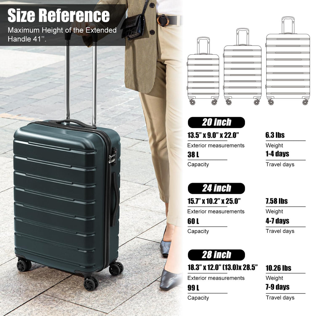 Coolife Luggage Suitcase Carry-on Spinner TSA Lock USB Port Expandable (only 28’’) Lightweight Hardside Luggage (Teal Blue, S(20in_carry on))