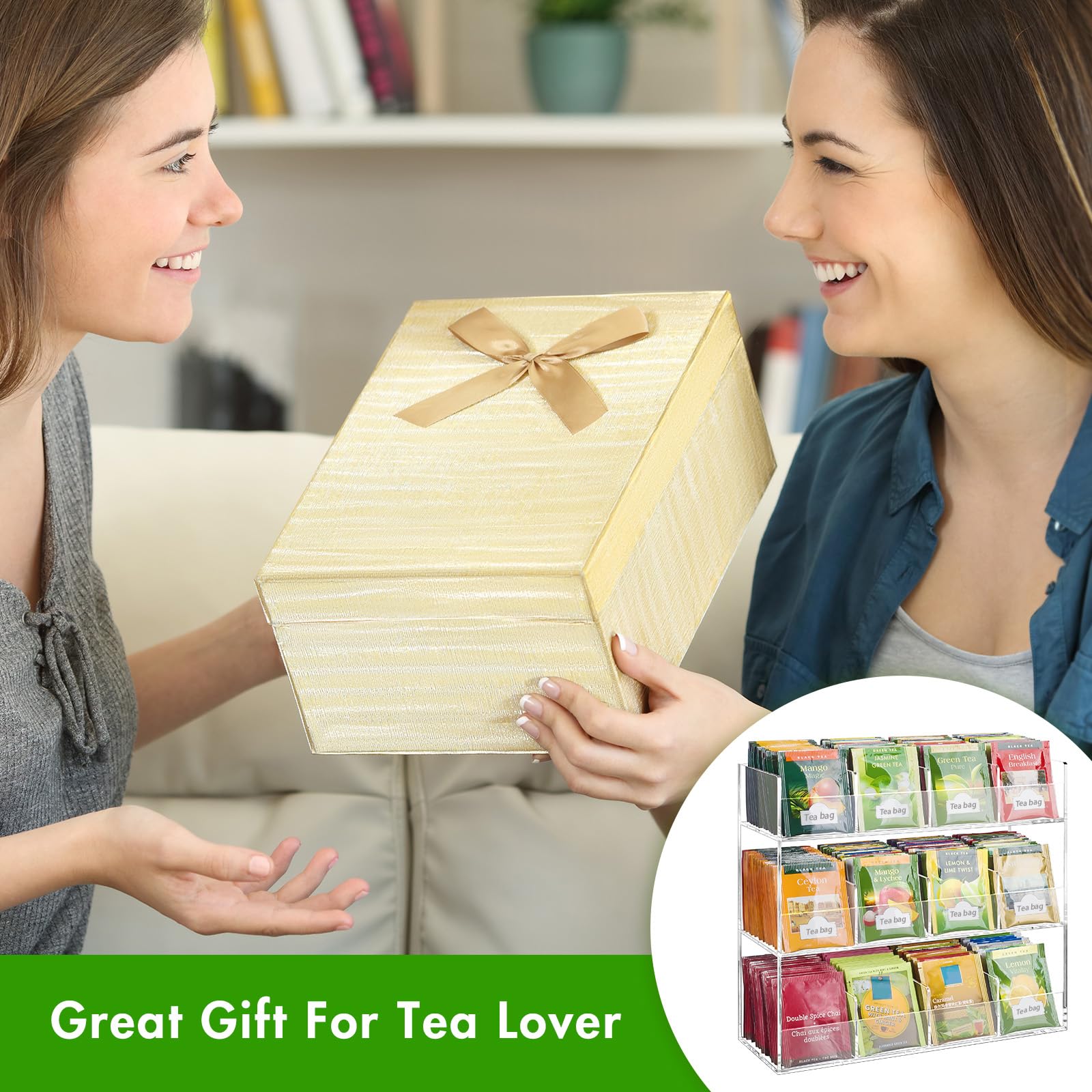 BEYGORM Acrylic Tea Bag Organizer for 216 Tea Packets, No Assembly Required, Display Holder for Countertop, Vertical Tea Bag Caddy for Cabinet, Tea bar Accessories, Teabags Storage Containers