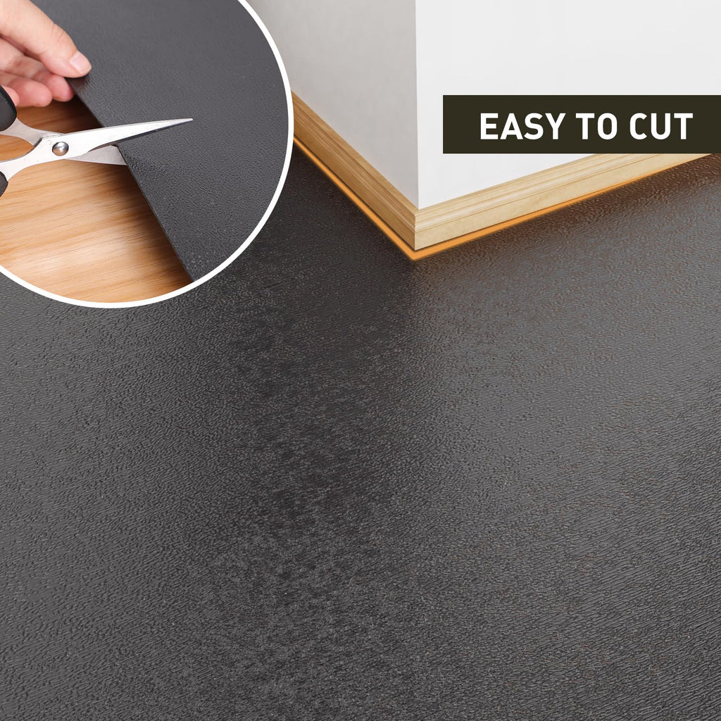 Area Floor Mat for Home, 3'×5' Black No Slip Waterproof Vinyl Area Rug for Hard Floor, Spill Resistant Floor Protector Cover for Kitchen, Easy Clean Splat Mat for Under High Chair