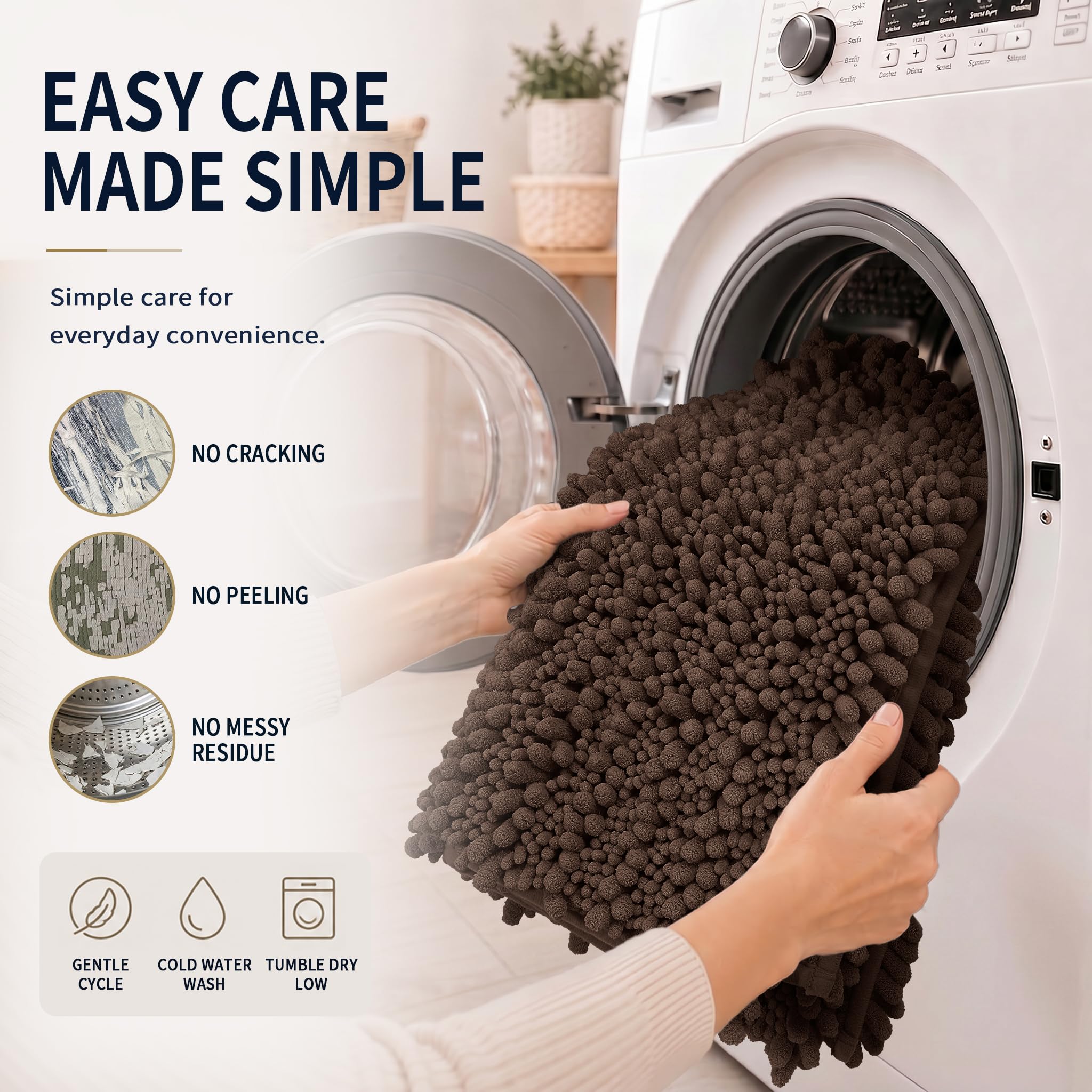 Yimobra Black Bathroom Rug Set 3 Piece - Super Absorbent Quick Dry Chenille Bath Mats & Toilet Rug, Non Slip Machine Washable, Extra Thick Shaggy Floor Mat for Shower Tub Sink