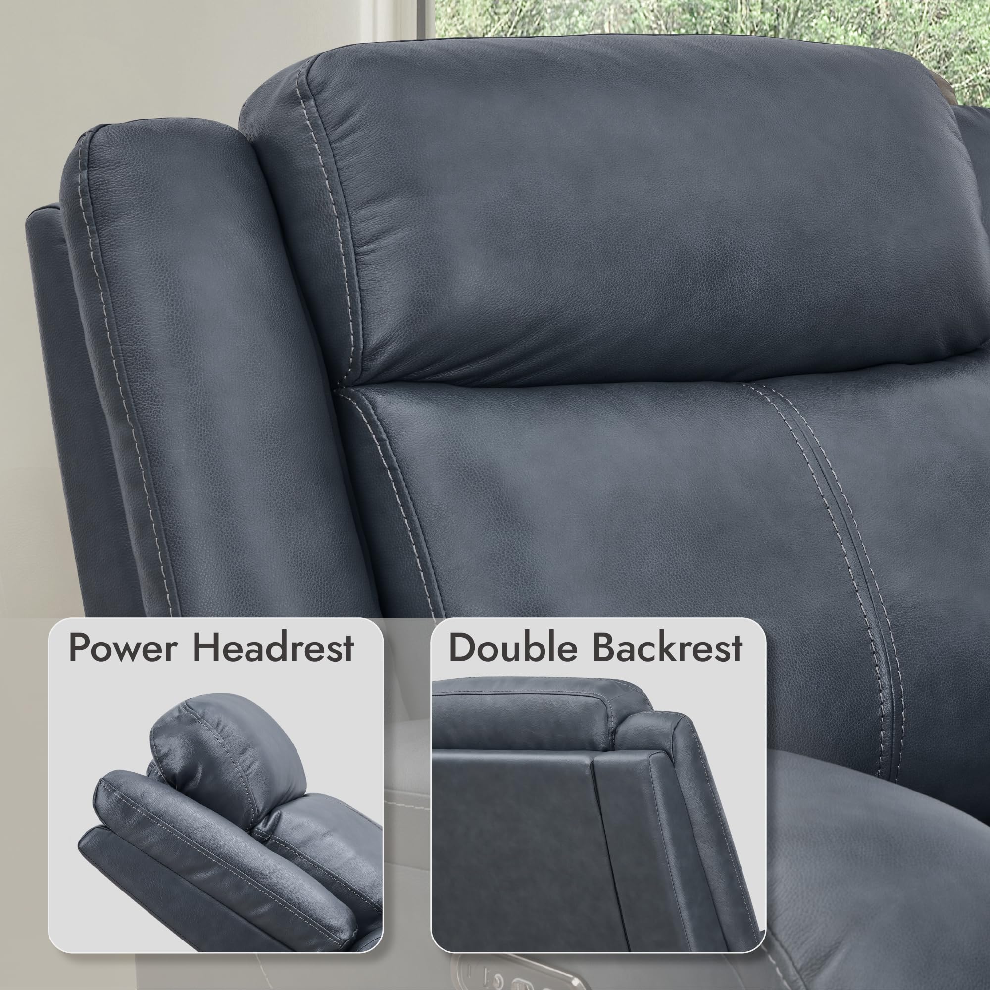 Watson & Whitely Genuine Leather Power Recliner Chairs for Adults, Wall Hugger RV Recliner with Power Headrest & Charging Ports, Electric Recliner Sofa Chair for Living Room, Black