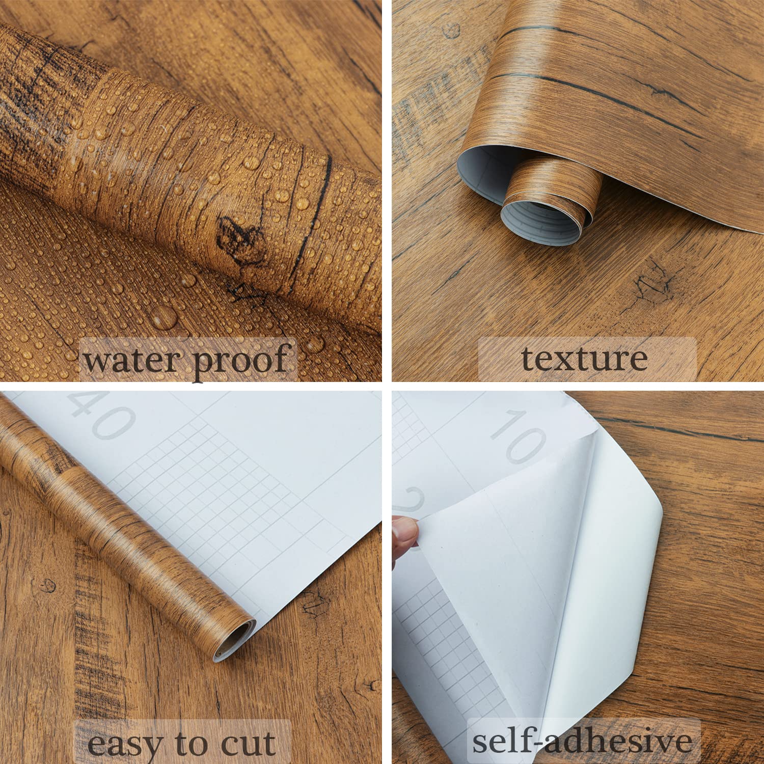 EeeComing 118" x 17.7" Wood Wallpaper Peel and Stick Contact Paper Wood Brown Wood Self Adhesive Wallpaper Rustic Removable Wood Contact Paper Wood Grain Wallpaper Vinyl Film Roll