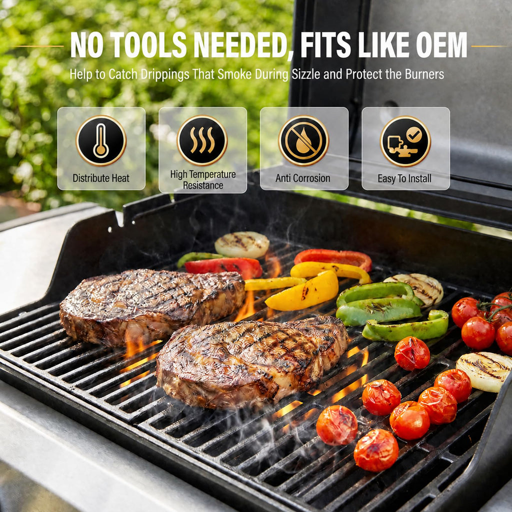Grill Parts for Weber Genesis 300 Grills with Front Control Knob, Grill Grates for Genesis E310 S310 E/S320 E/S330, 17.5" Flavorizer Bars&Heat Deflectors, 19.5" Grill Grates for Weber 7524 7621 65505
