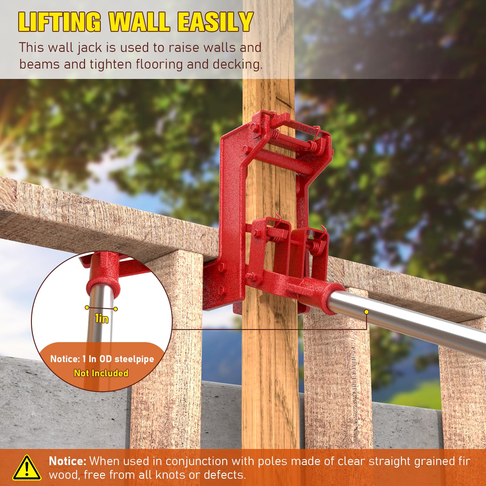 Sebupar Wall Jack, Portable Wall Jacks for Framing, Use with 1-1/2 X 3-1/2 in Fir Poles Or 1 in Od Steel Pipe, Malleable Casting Iron Wall Jack for Lifting Wall Beams, Capacity of Lifting 1,000 lbs