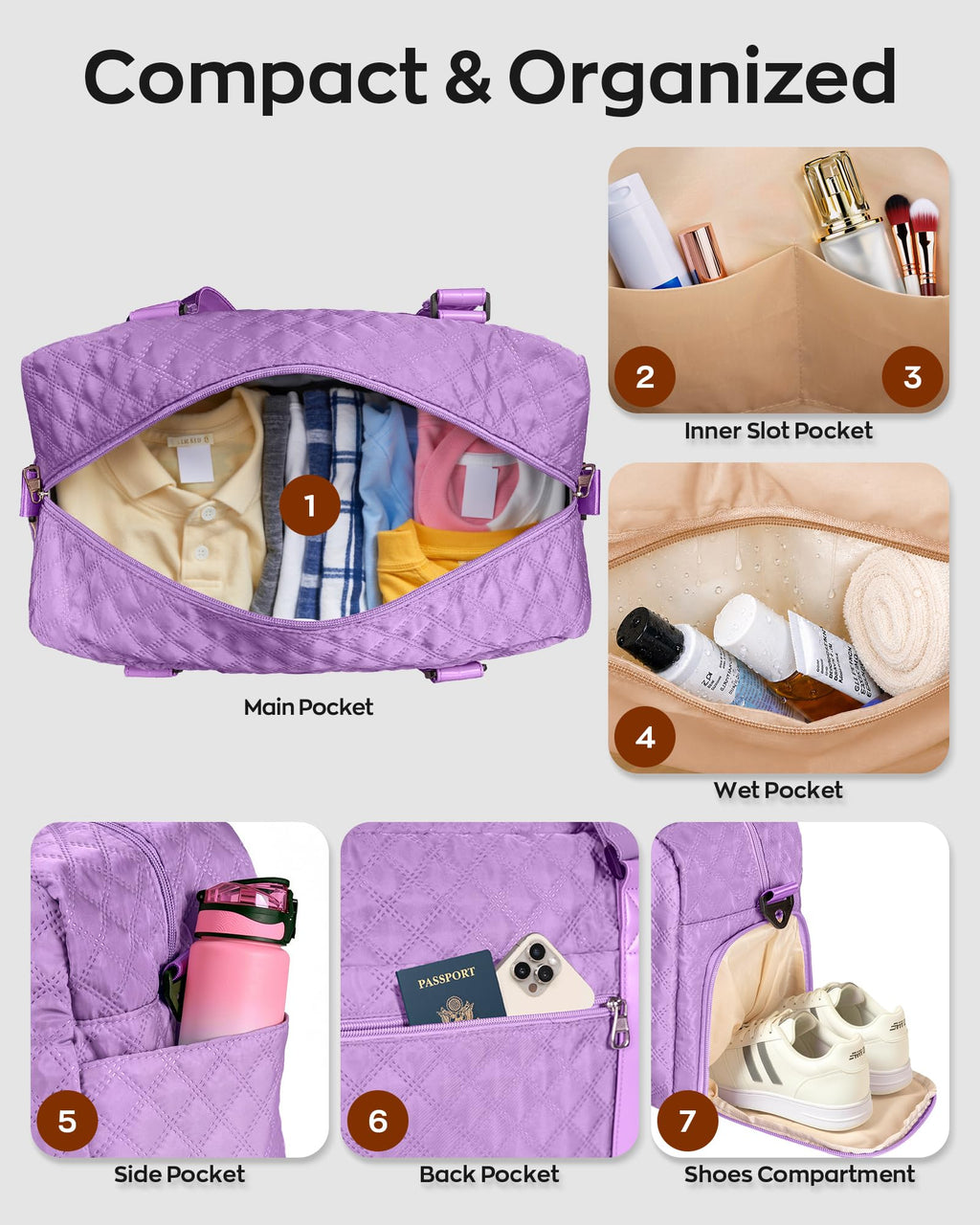 Elilier Initial Travel Duffle Bag Women Girls Gift: Personalized Weekender bags, Dance Cheer bag Sports for Girl, Kid Gymnastics Bags, Birthday Gifts for Women Girls Kids Teens Mom Teacher
