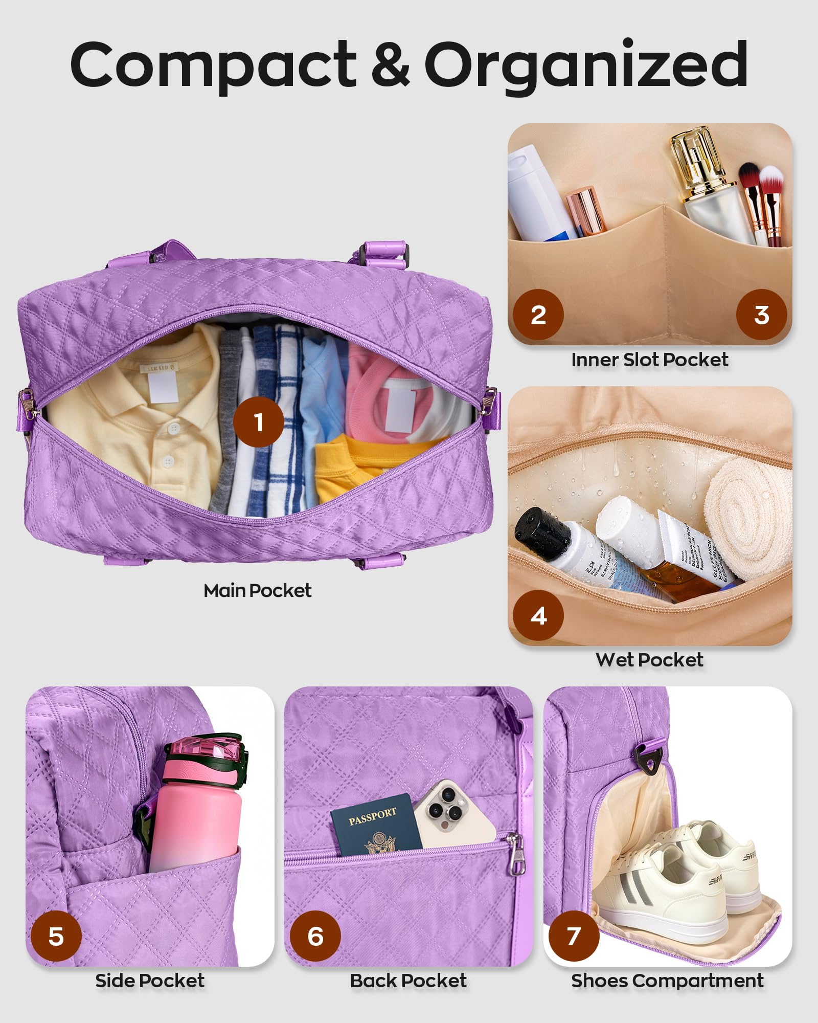 Elilier Initial Travel Duffle Bag Women Girls Gift: Personalized Weekender bags, Dance Cheer bag Sports for Girl, Kid Gymnastics Bags, Birthday Gifts for Women Girls Kids Teens Mom Teacher